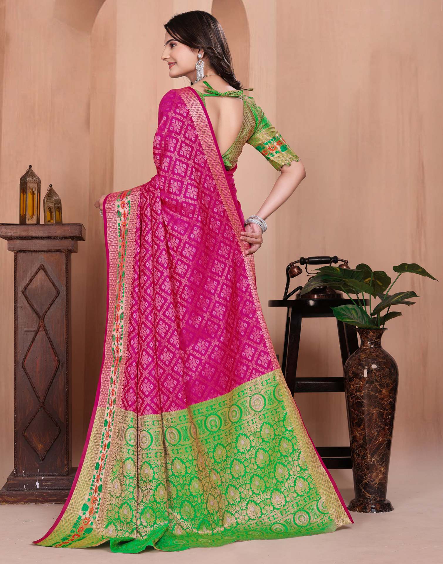 Rani Pink Silk Woven Patola Saree