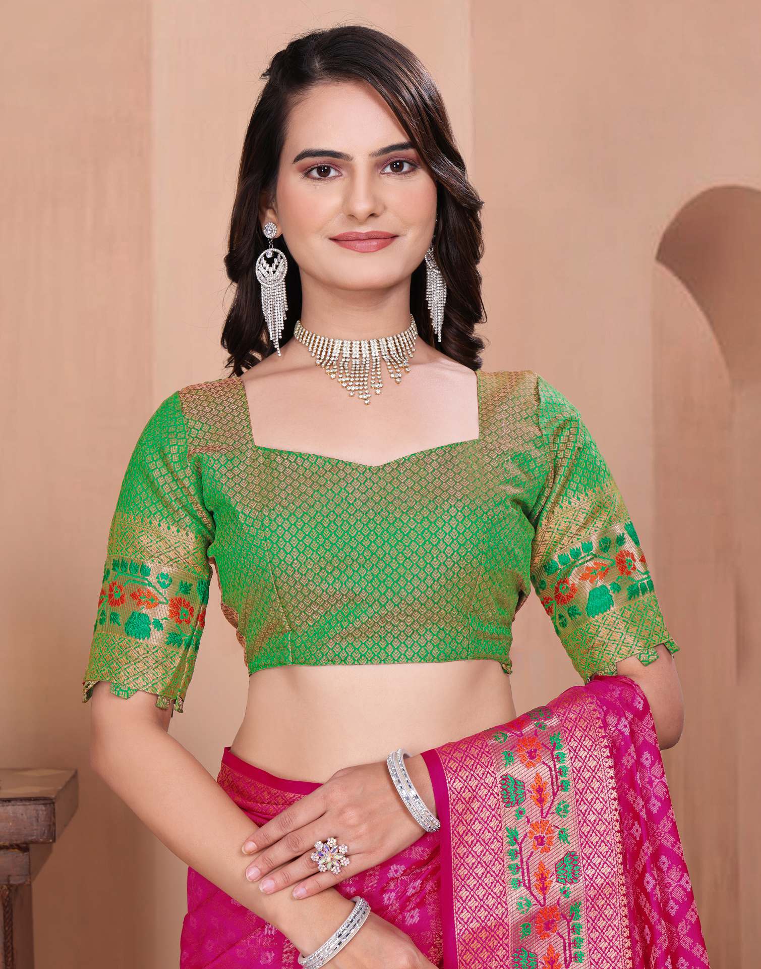 Rani Pink Silk Woven Patola Saree