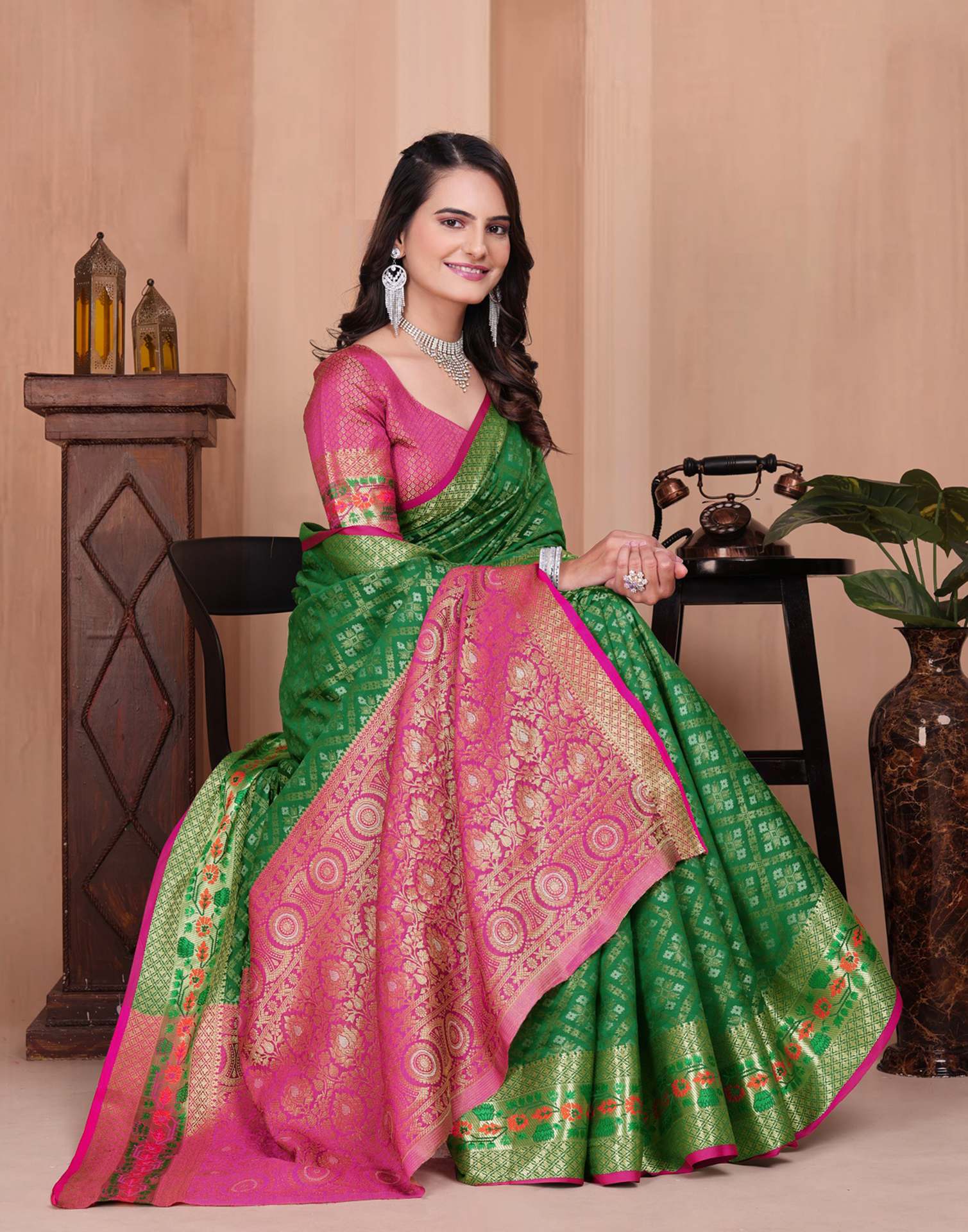 Green Silk Woven Patola Saree