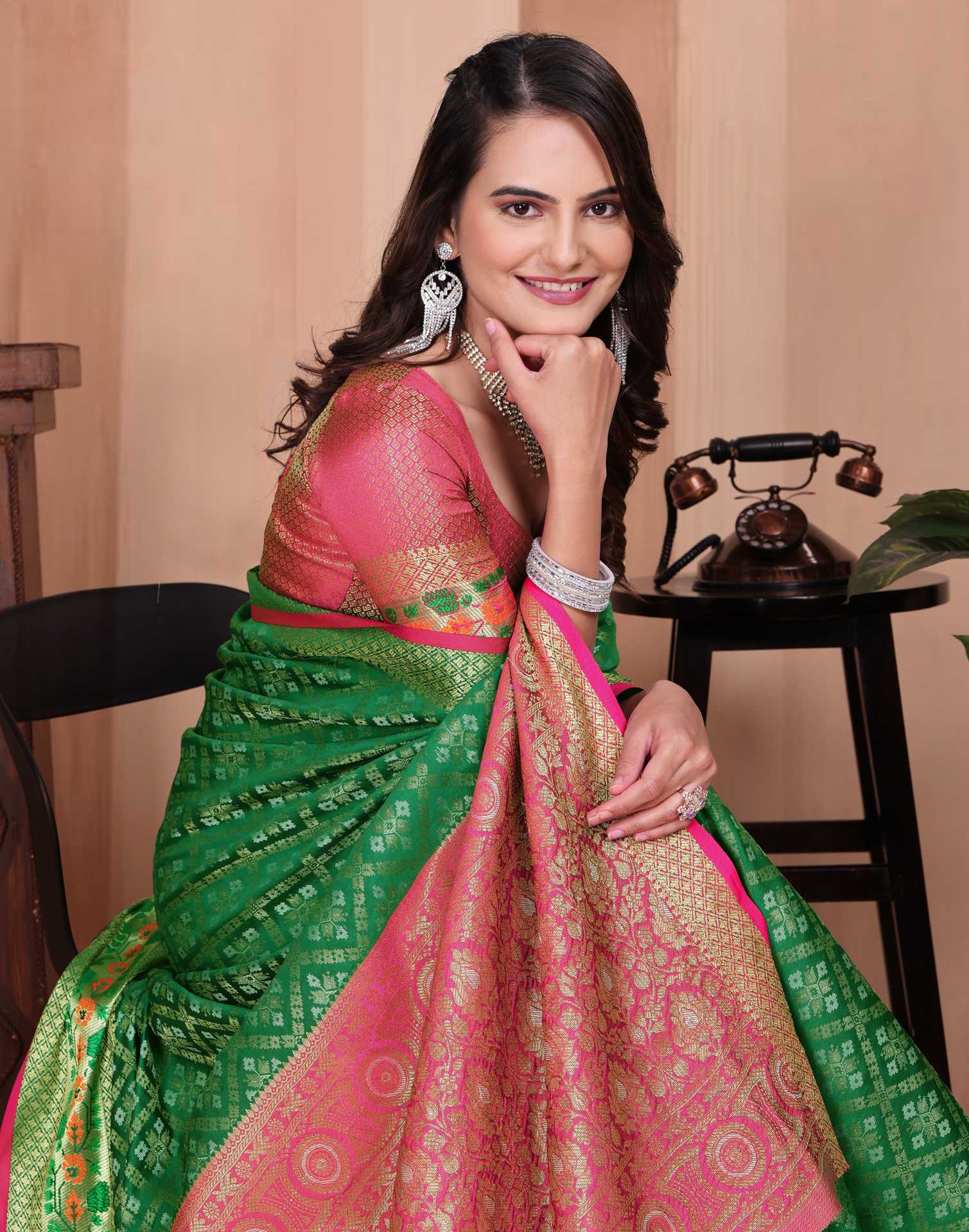 Green Silk Woven Patola Saree