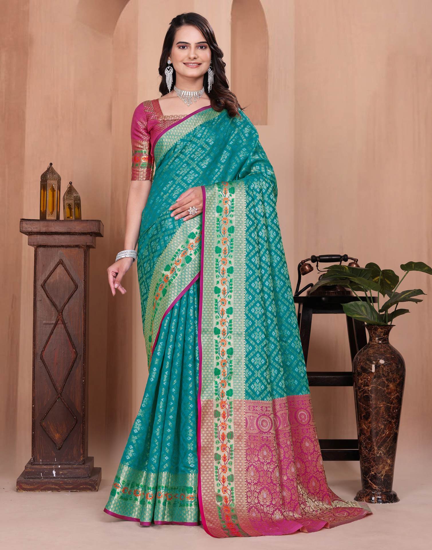 Turquoise Blue Silk Woven Patola Saree