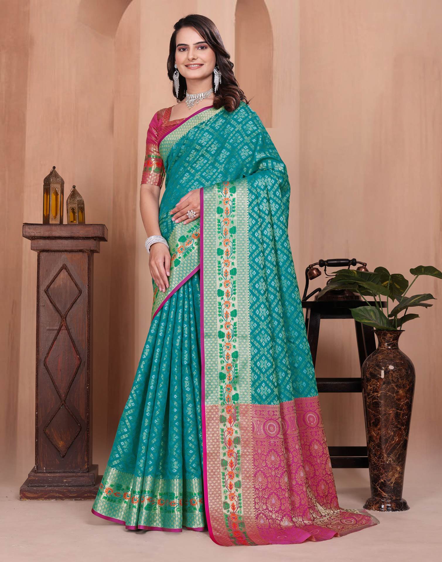 Turquoise Blue Silk Woven Patola Saree