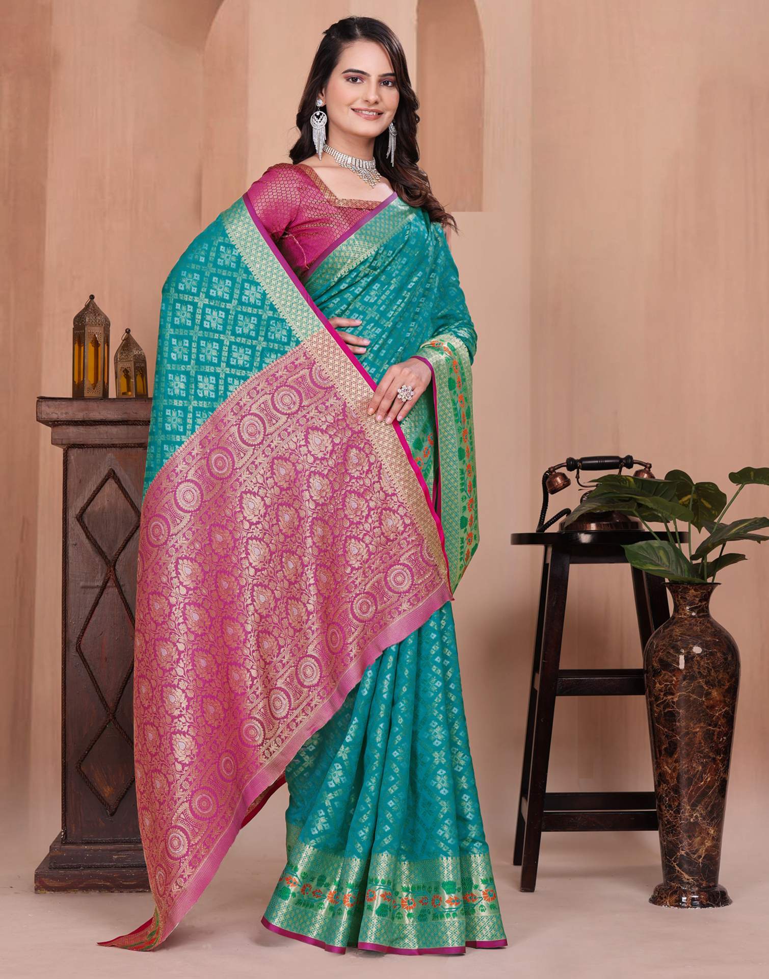Turquoise Blue Silk Woven Patola Saree