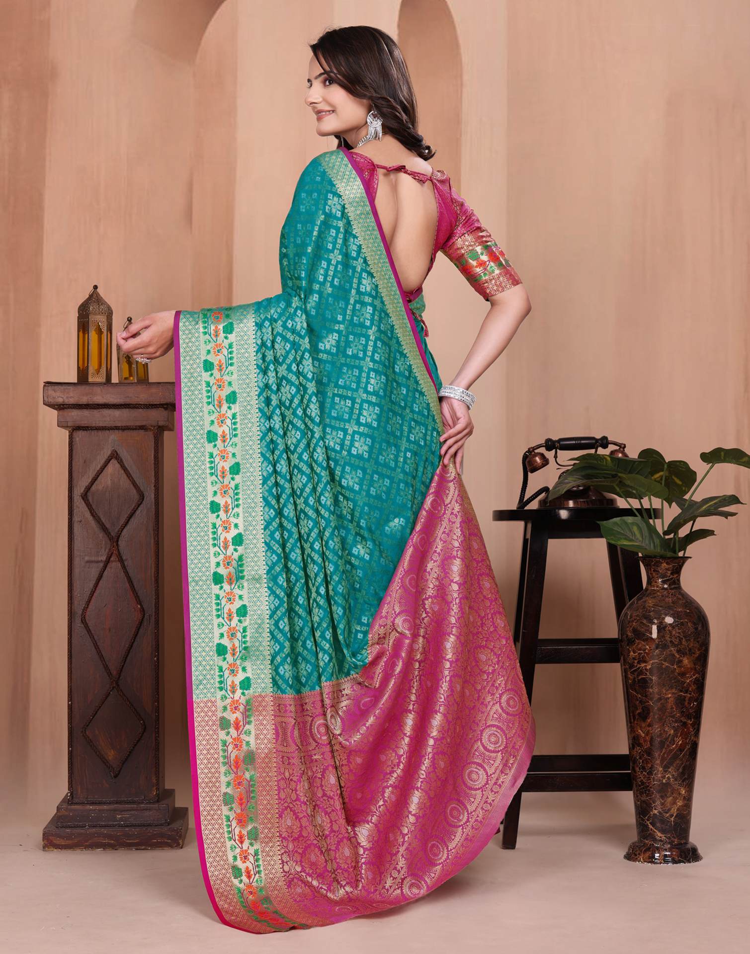 Turquoise Blue Silk Woven Patola Saree