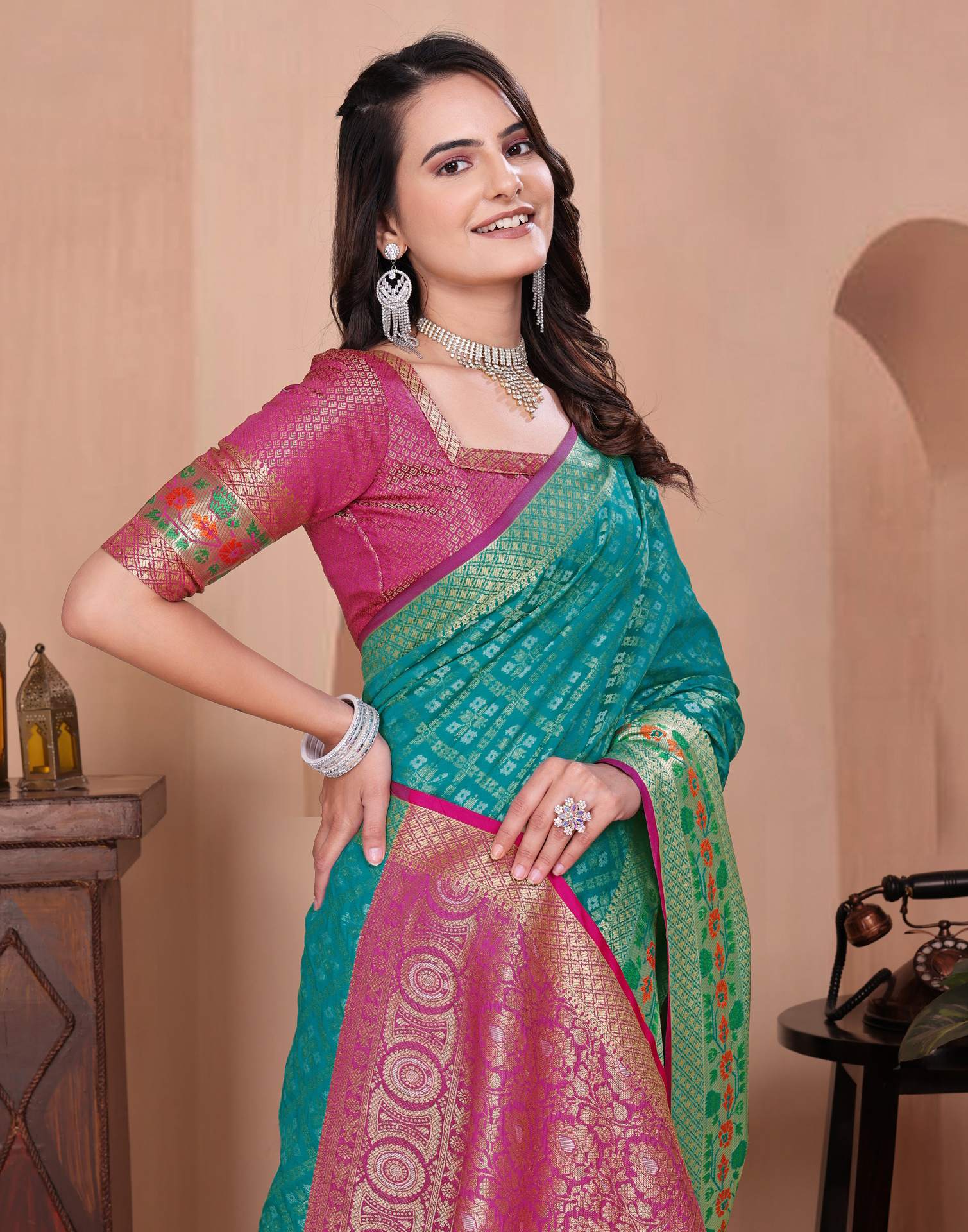 Turquoise Blue Silk Woven Patola Saree