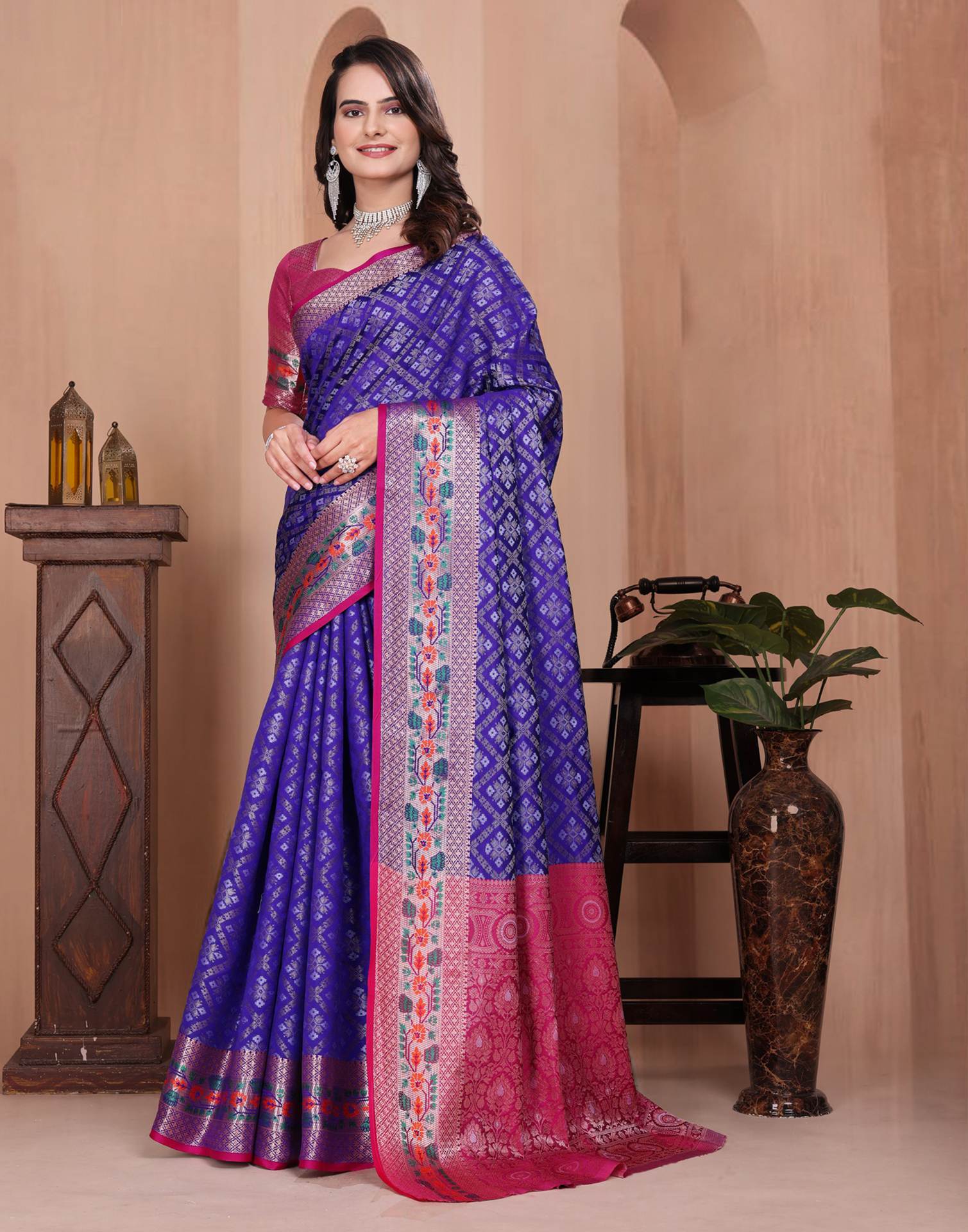 Dark Purple Silk Woven Patola Saree