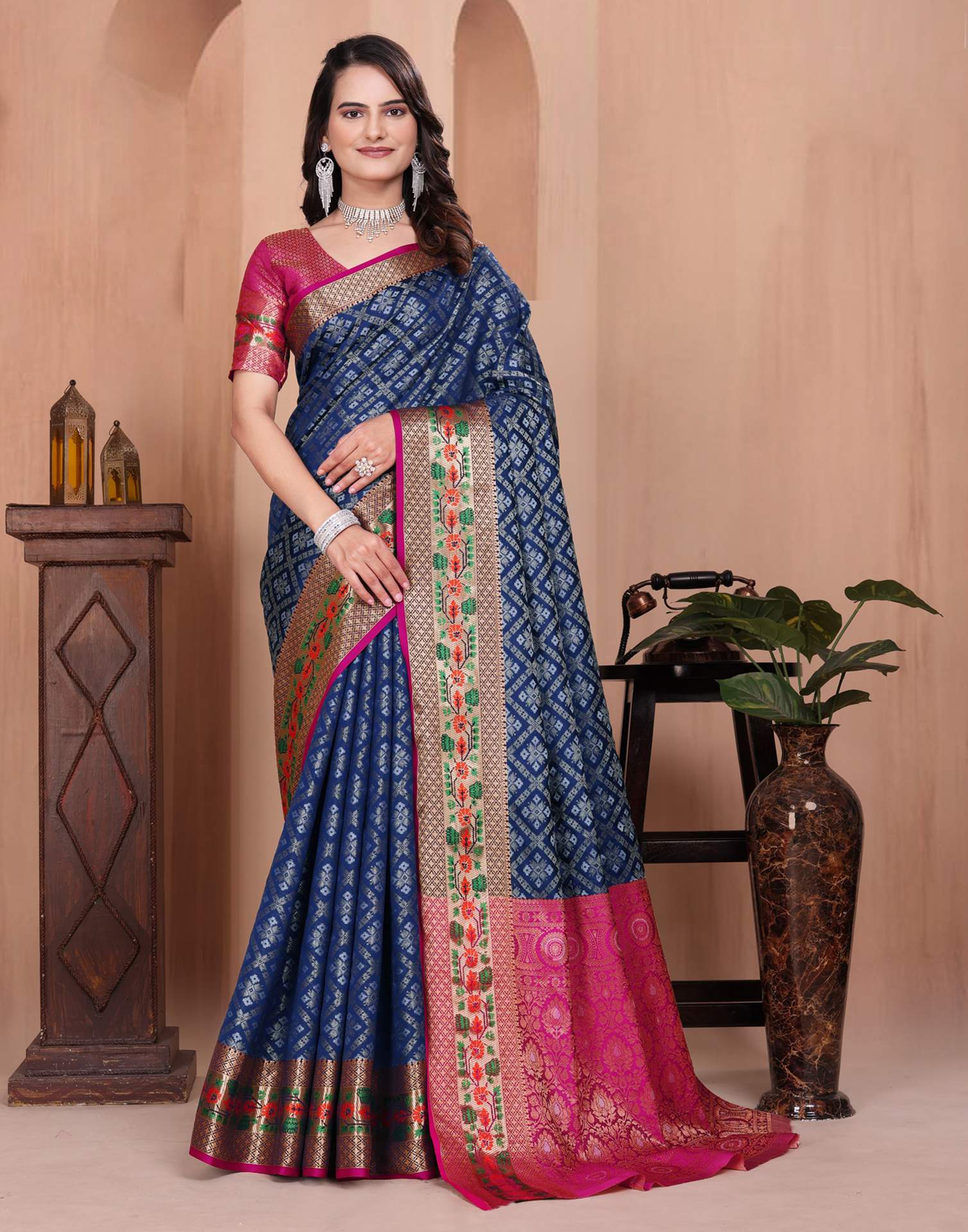 Navy Blue Silk Woven Patola Saree
