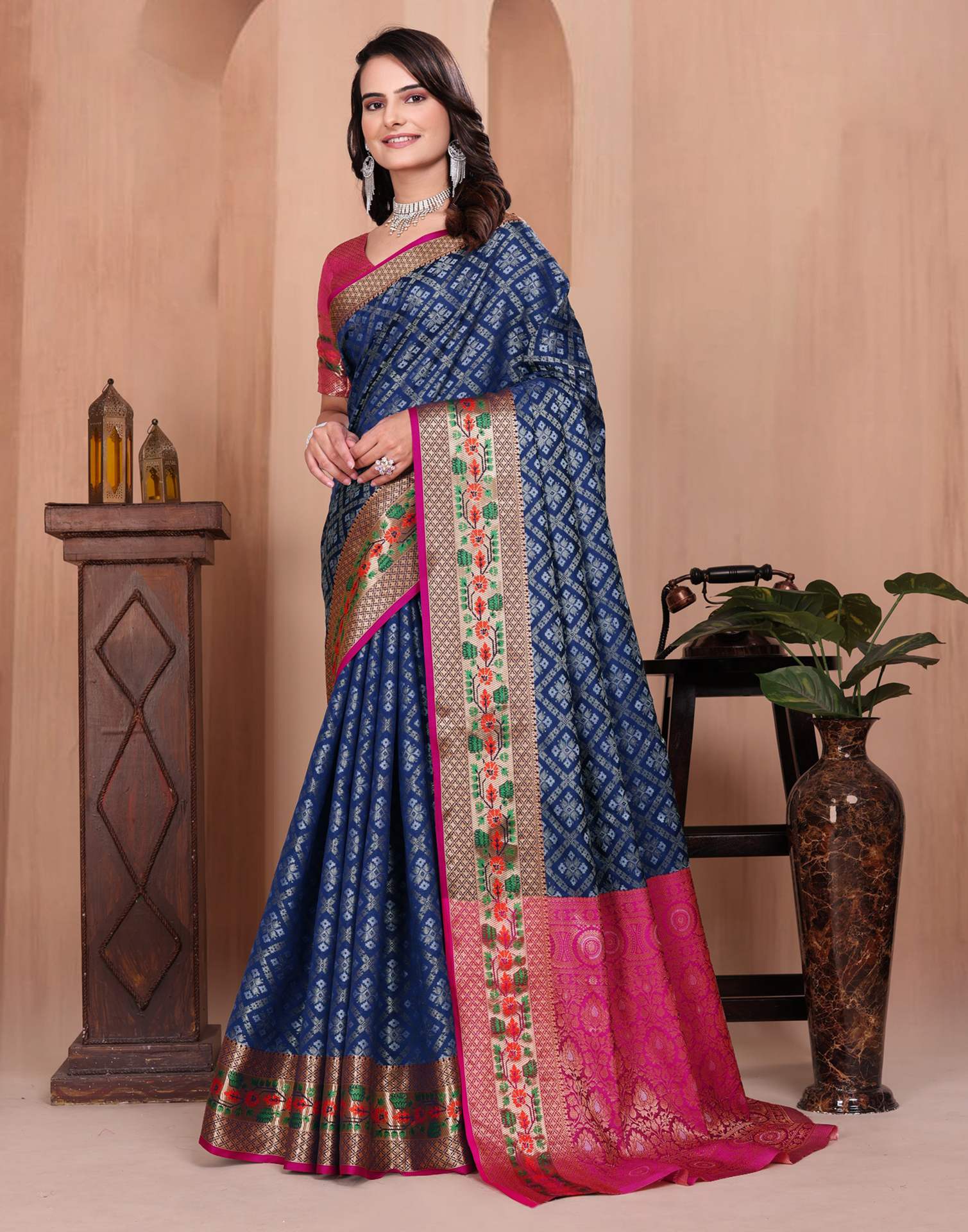 Navy Blue Silk Woven Patola Saree