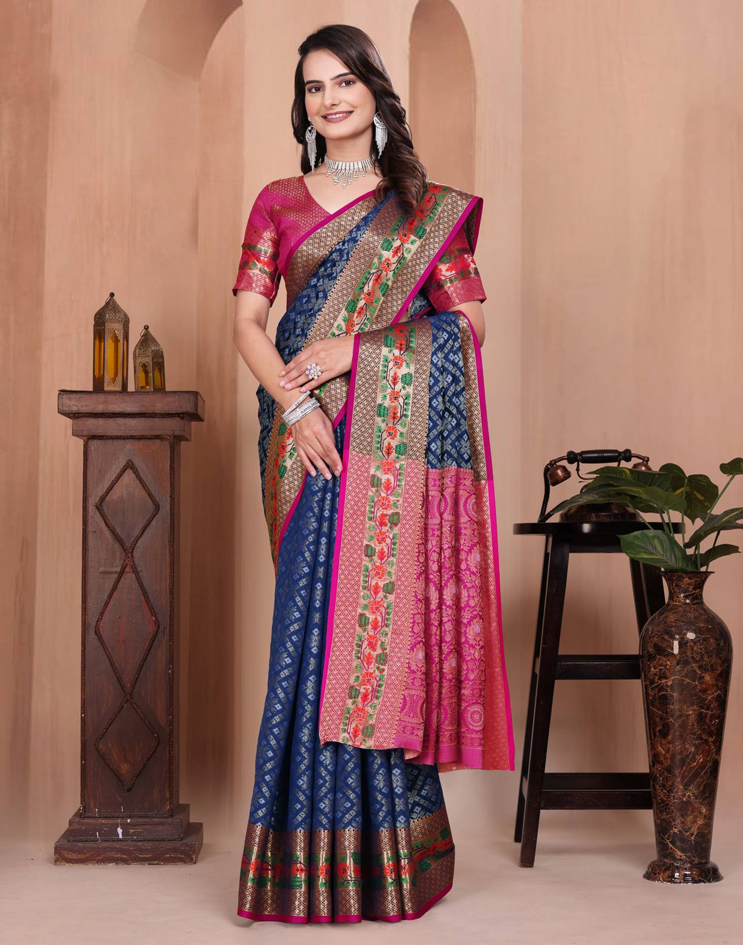 Navy Blue Silk Woven Patola Saree