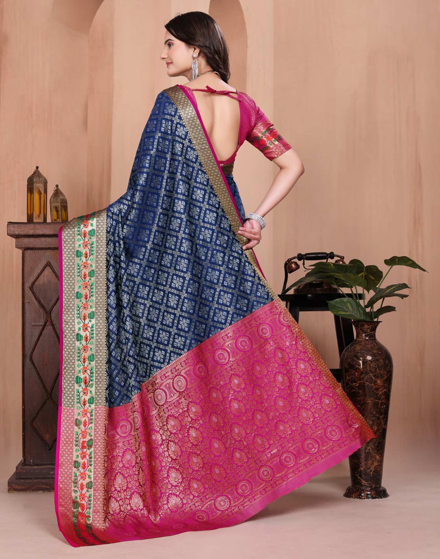 Navy Blue Silk Woven Patola Saree