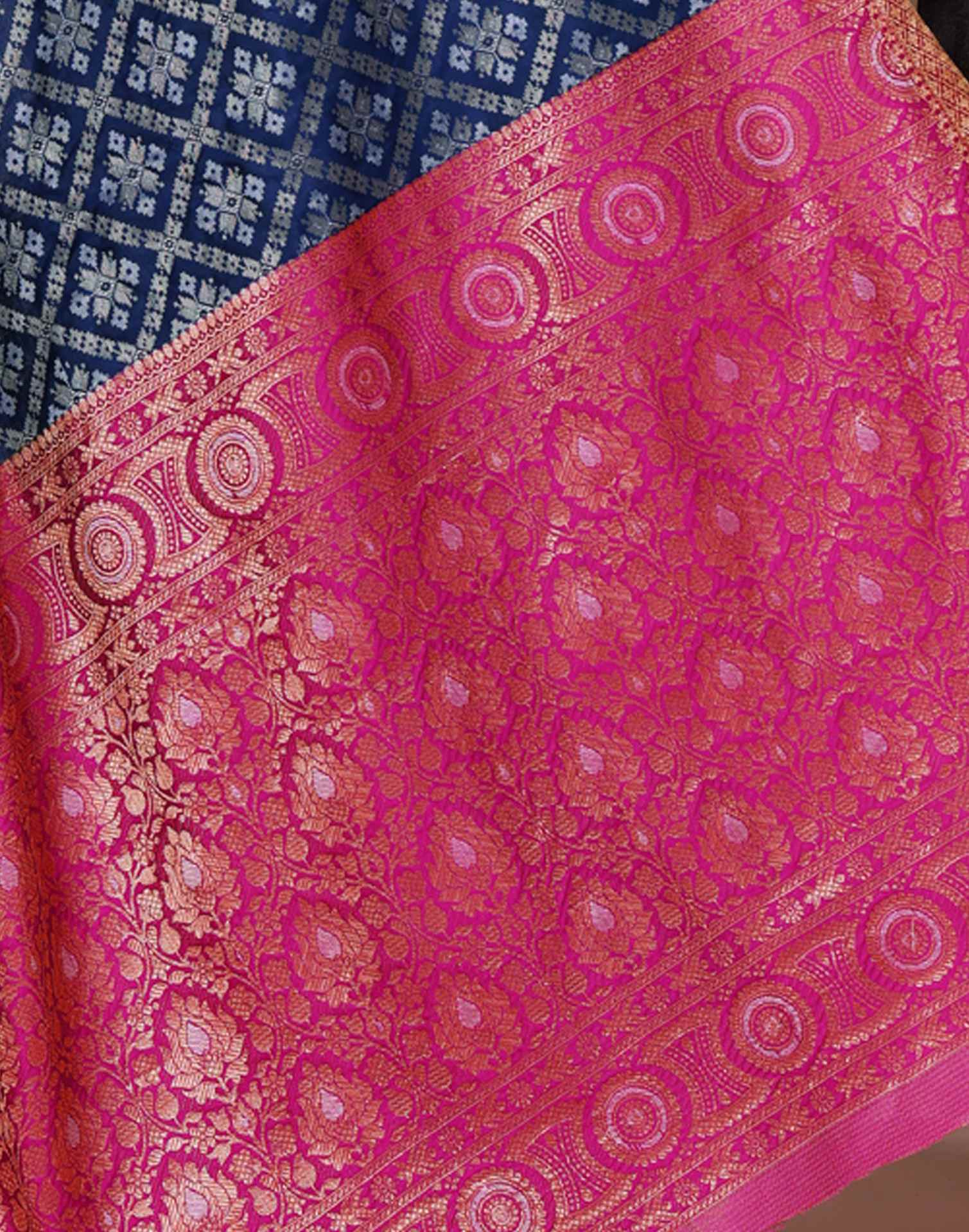 Navy Blue Silk Woven Patola Saree