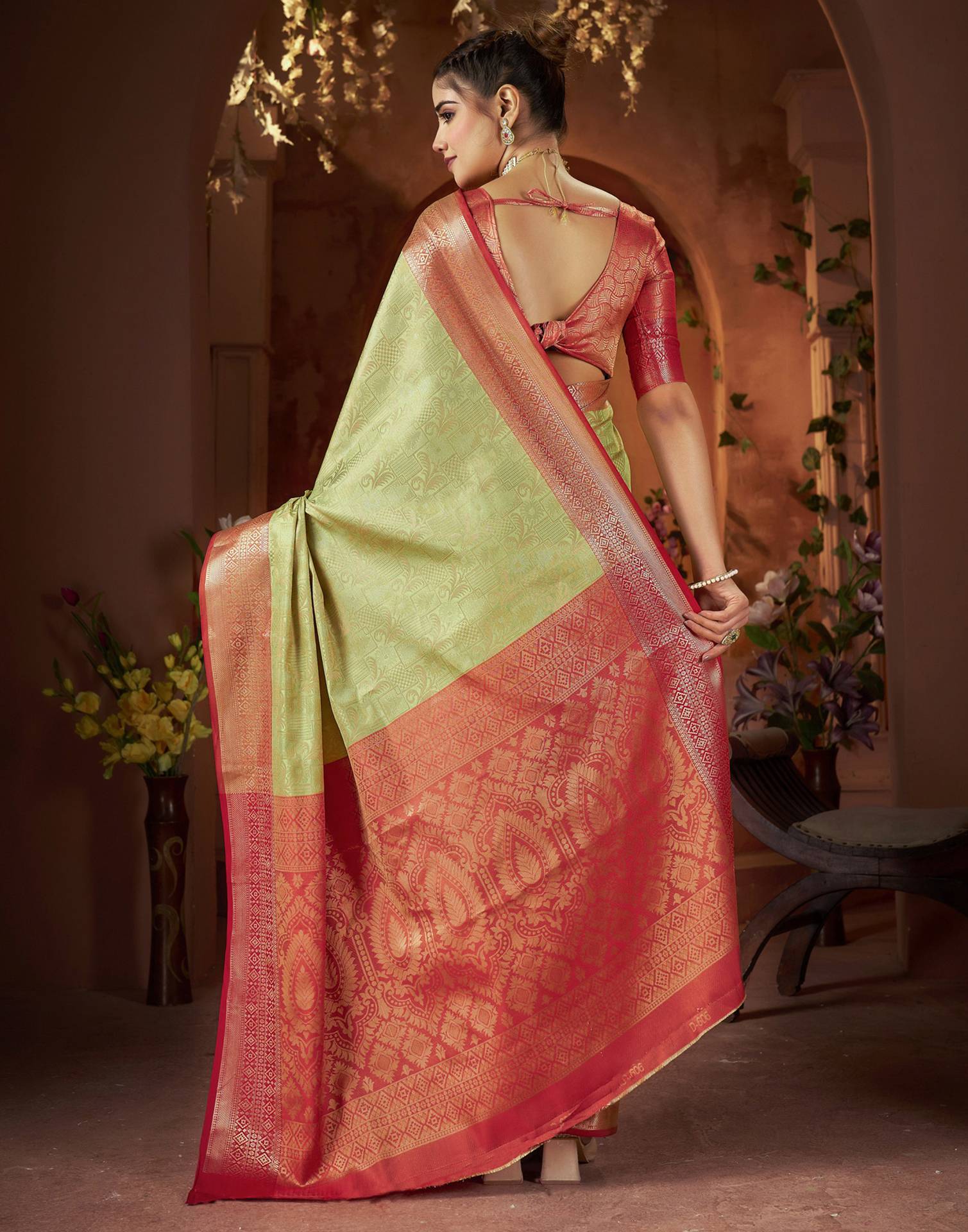 Light Olive Green Silk Woven Saree