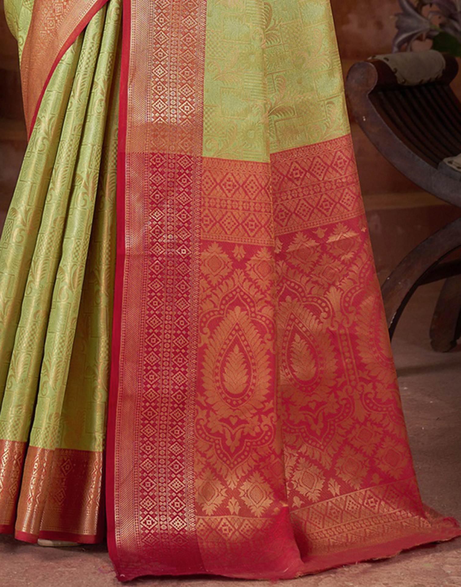 Light Olive Green Silk Woven Saree