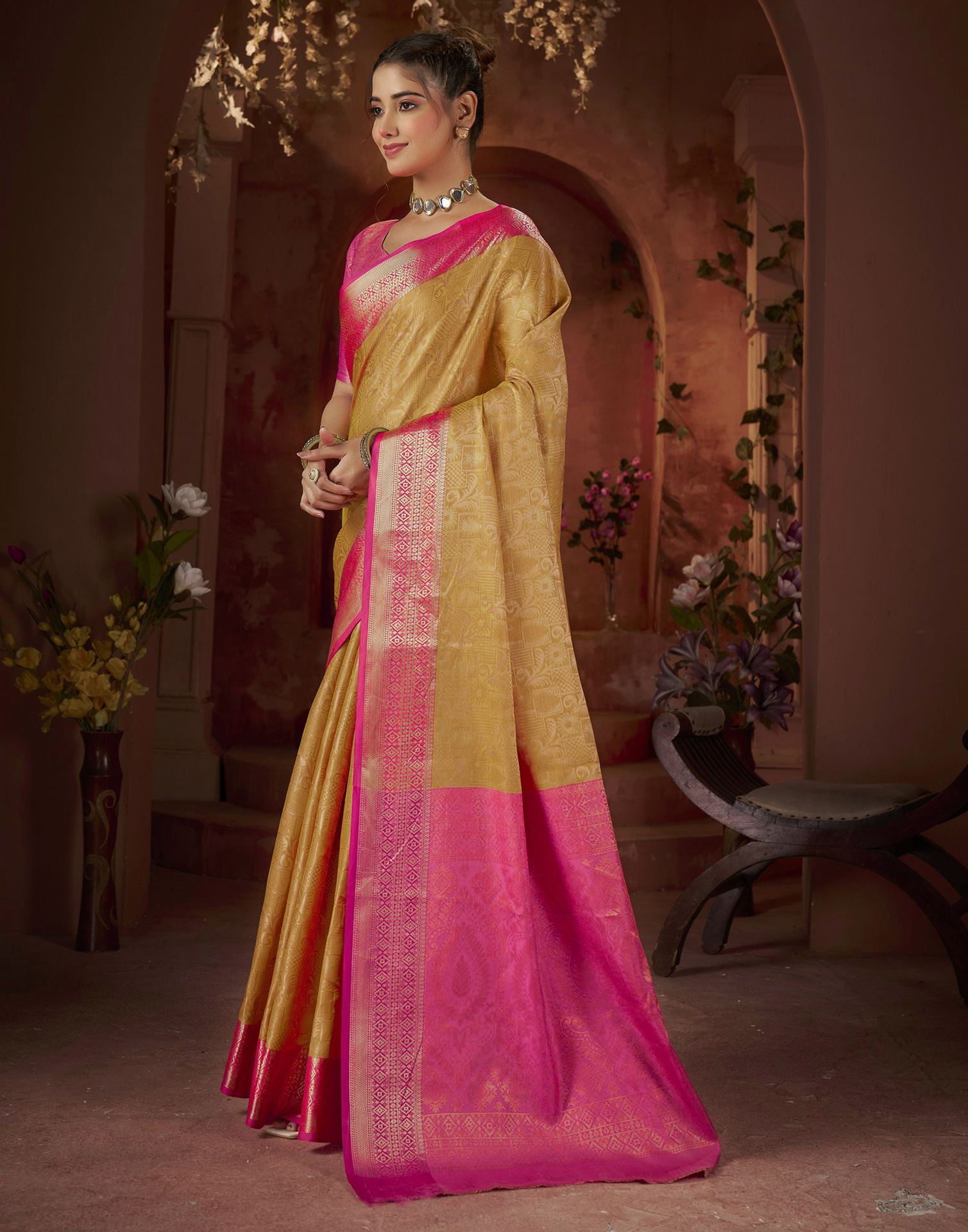 Yellow Silk Woven Saree