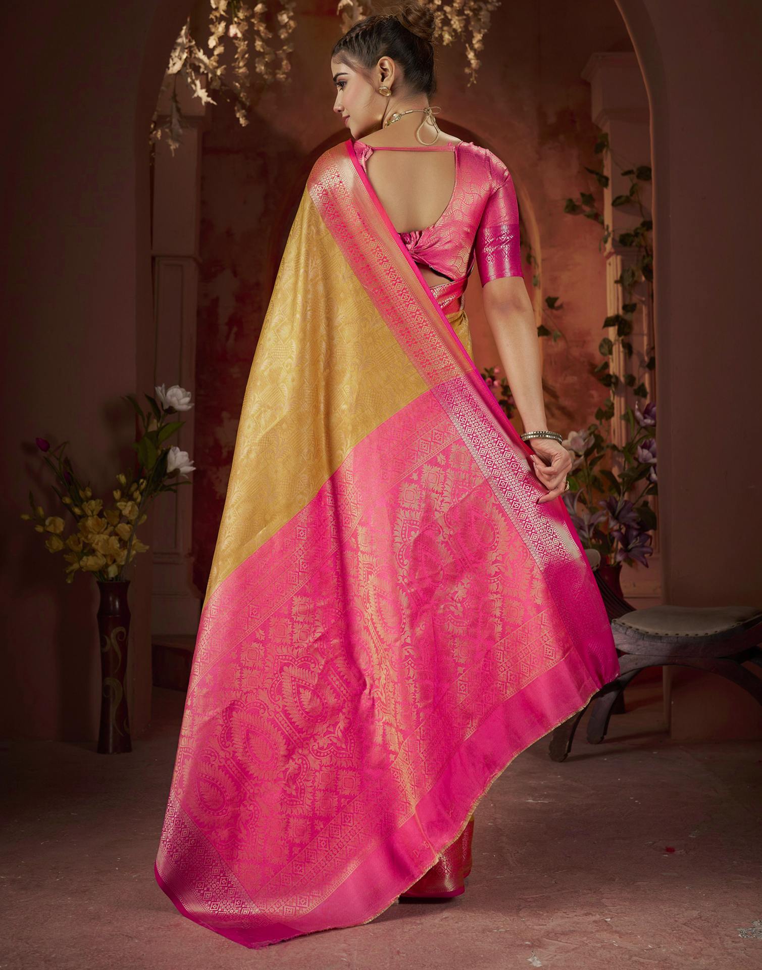 Yellow Silk Woven Saree