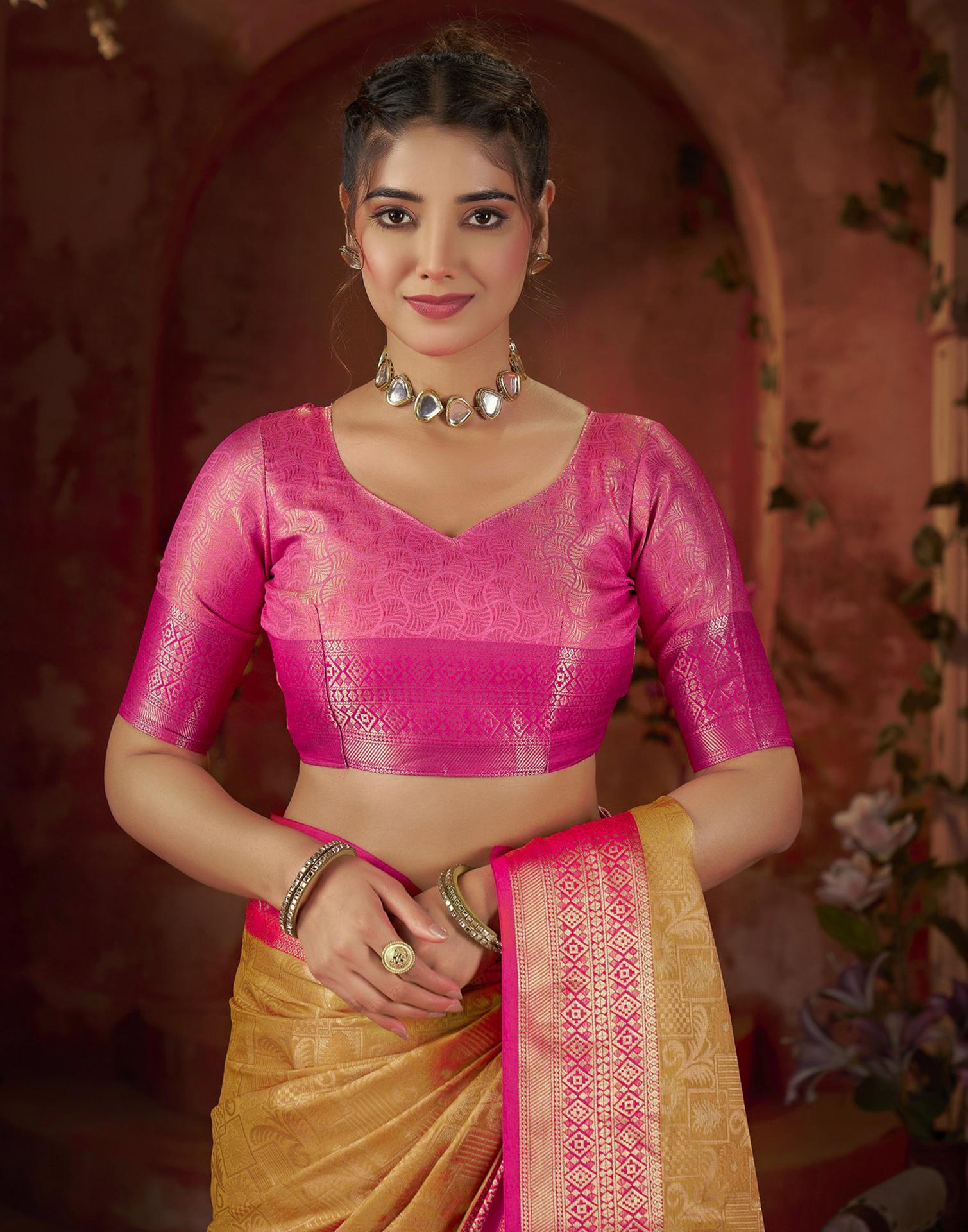 Yellow Silk Woven Saree