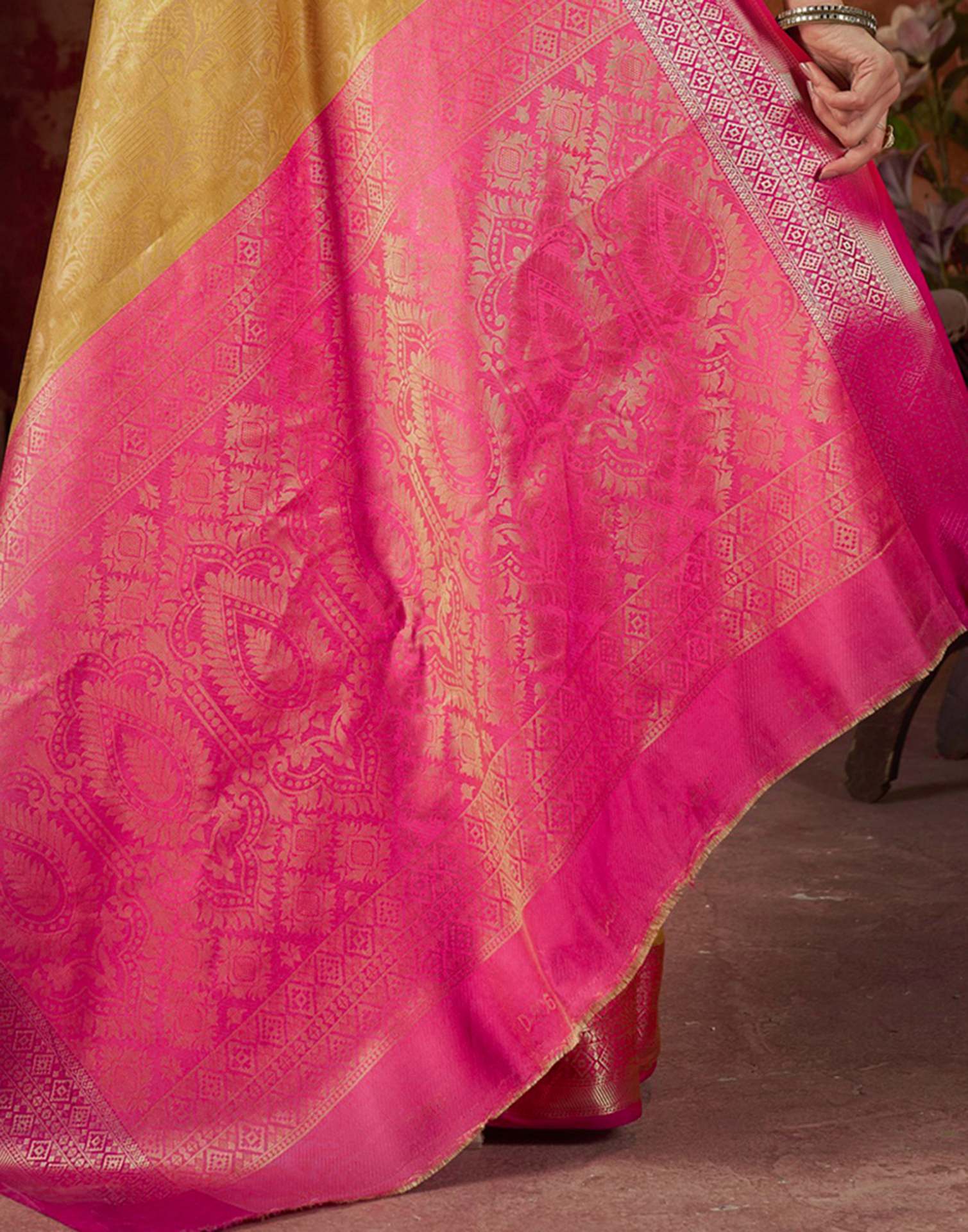Yellow Silk Woven Saree
