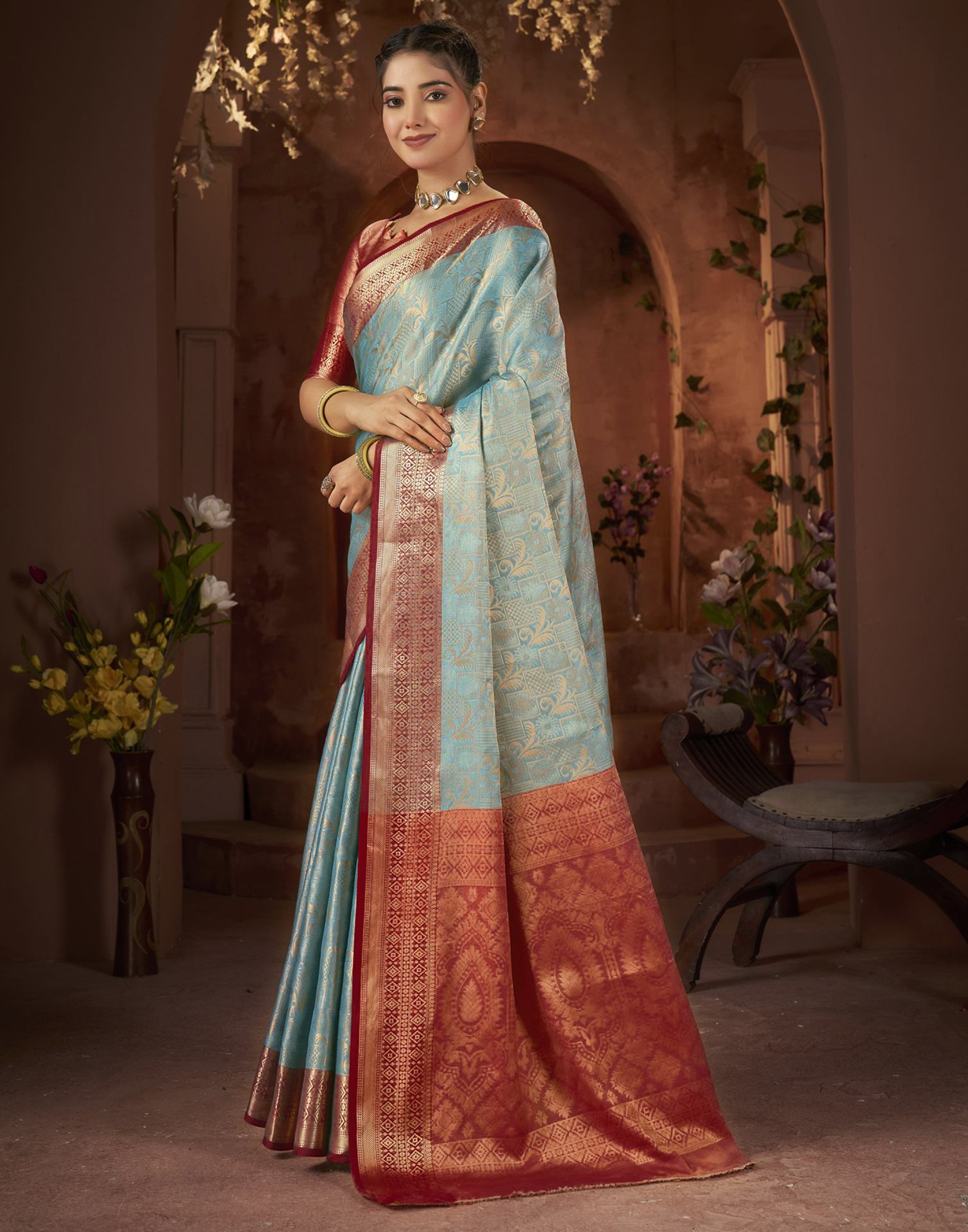 Sky Blue Silk Woven Saree