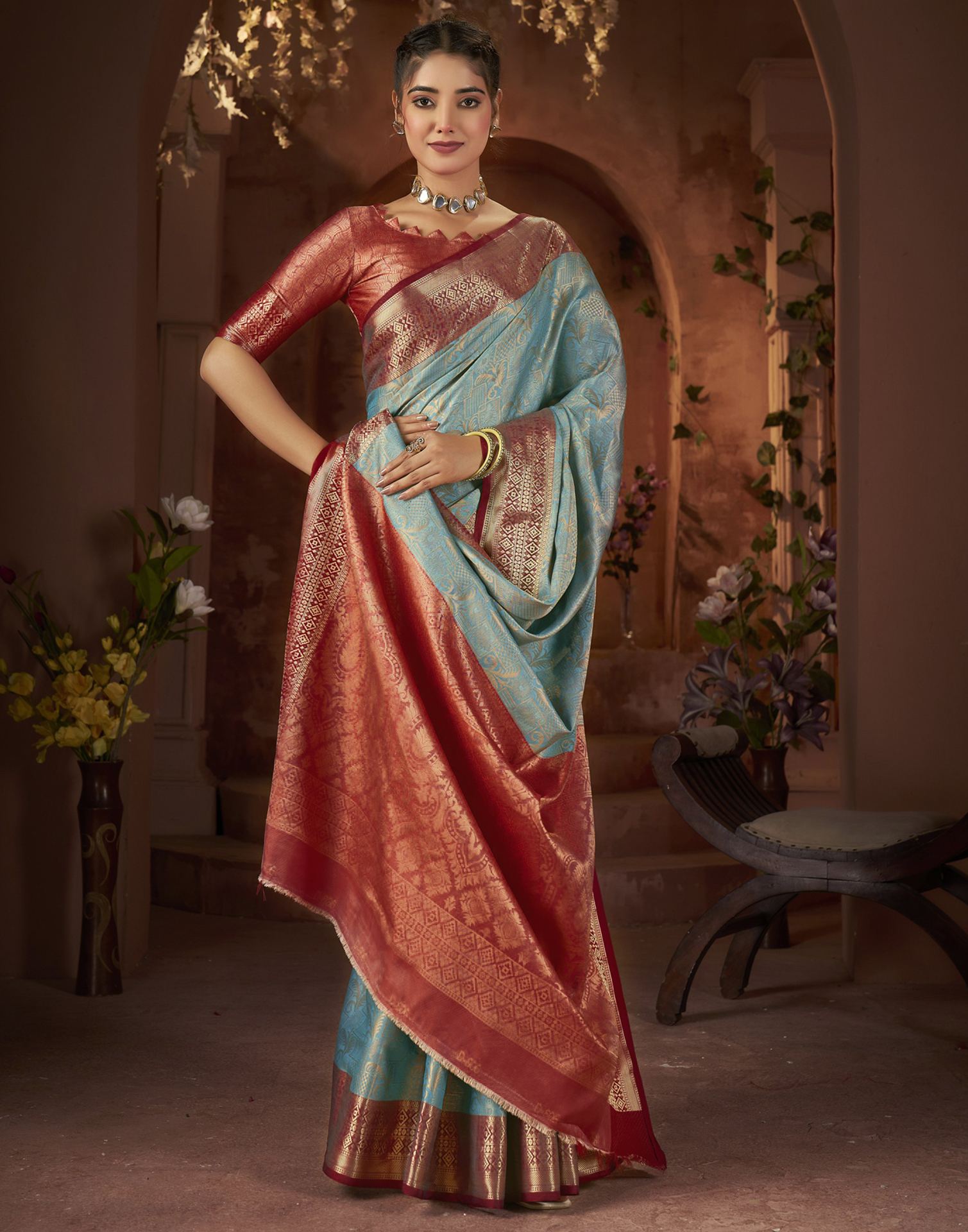 Sky Blue Silk Woven Saree