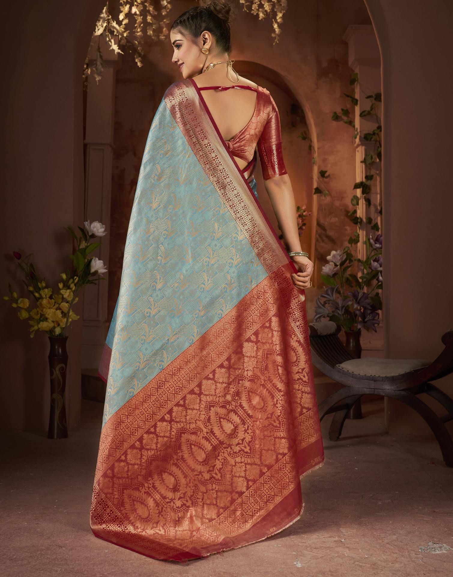 Sky Blue Silk Woven Saree
