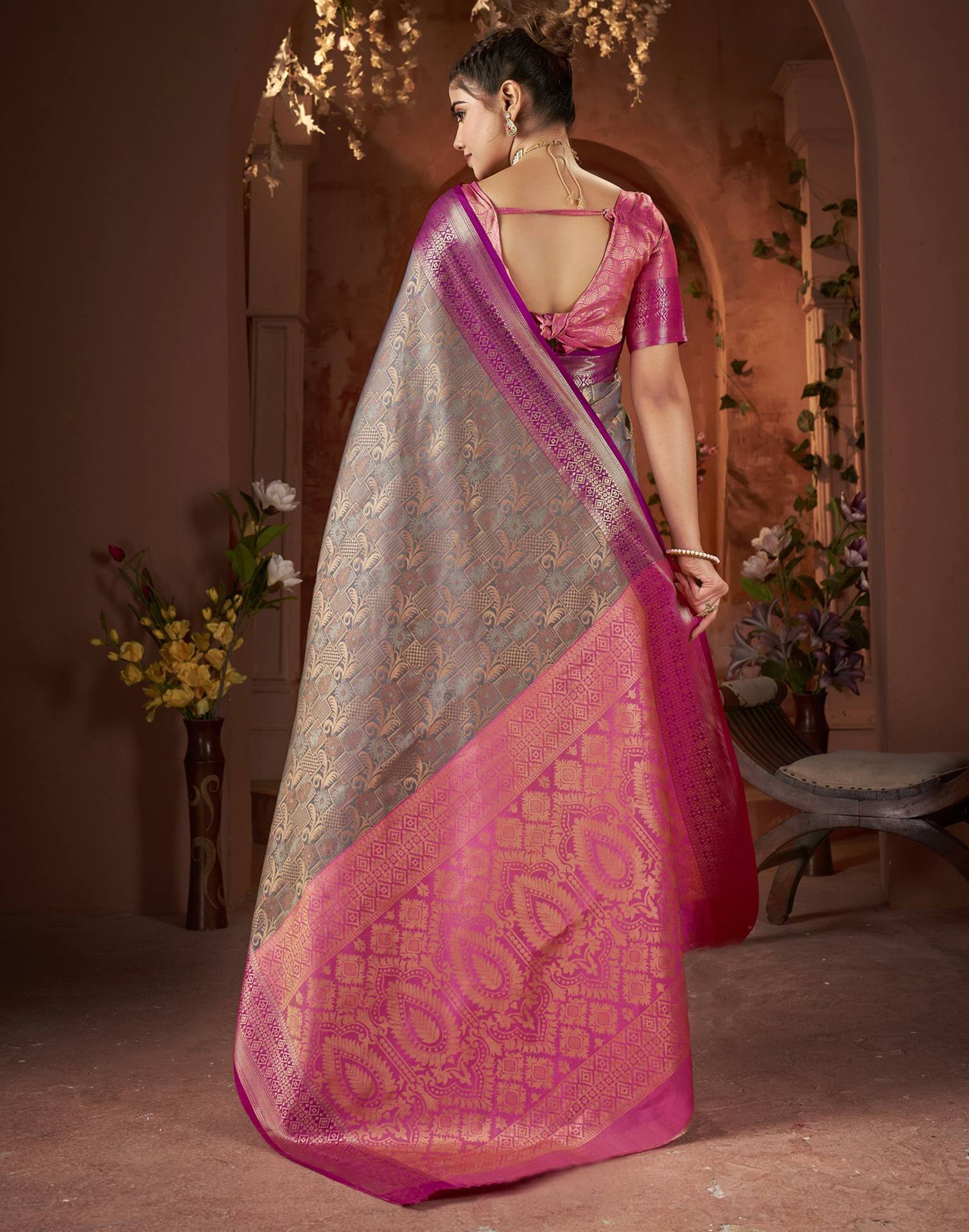 Grey Silk Woven Saree
