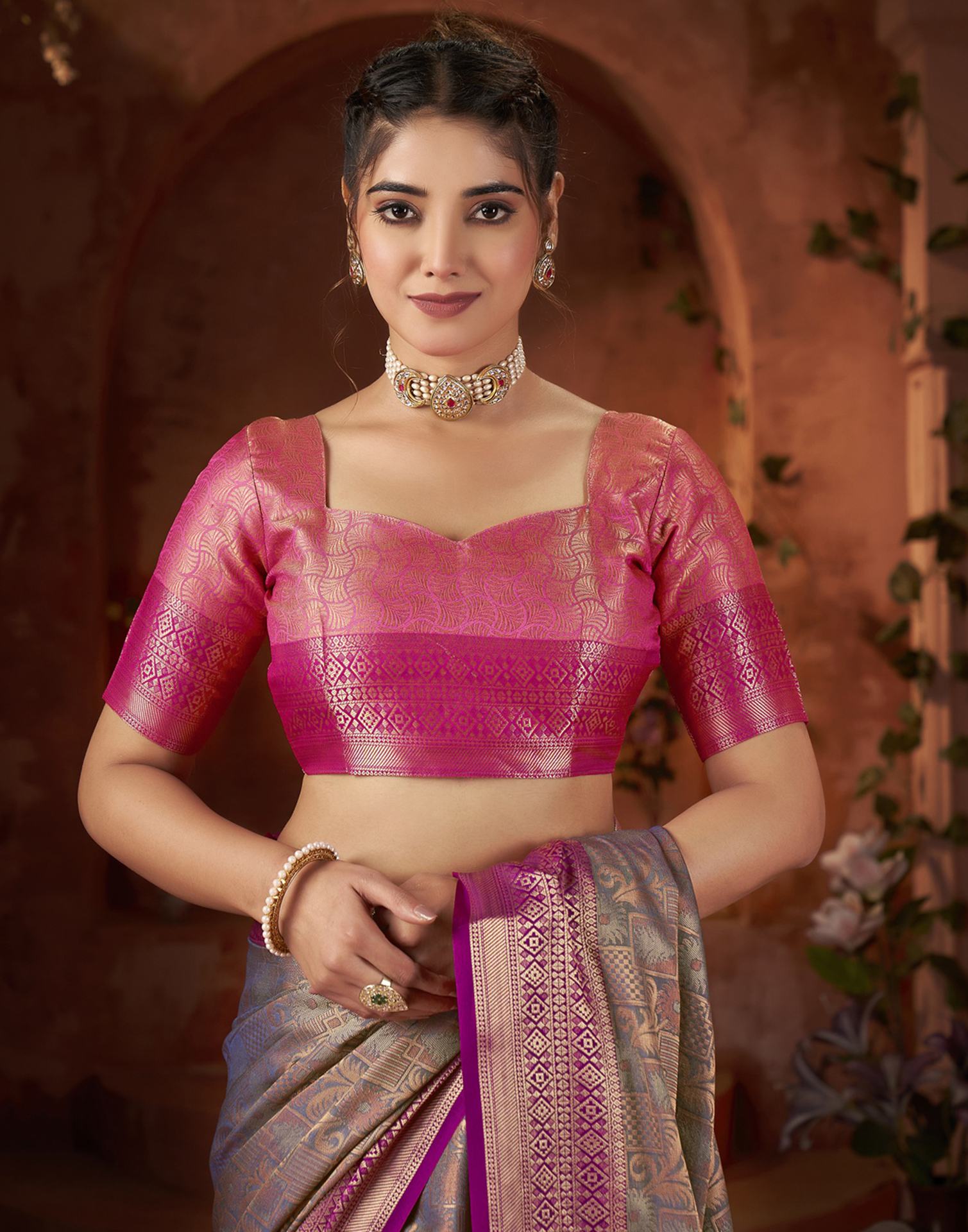 Grey Silk Woven Saree