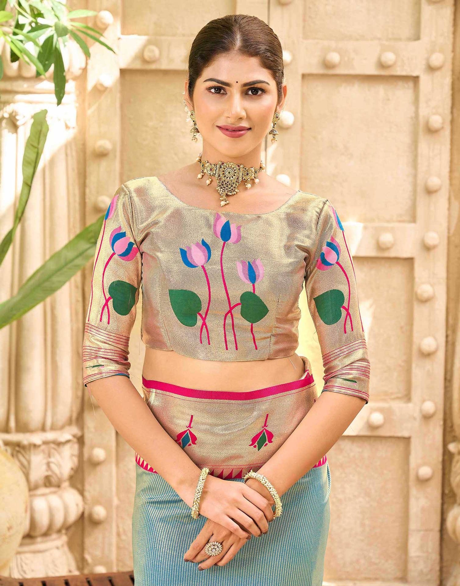 Light Rama Blue Silk Woven Paithani Saree