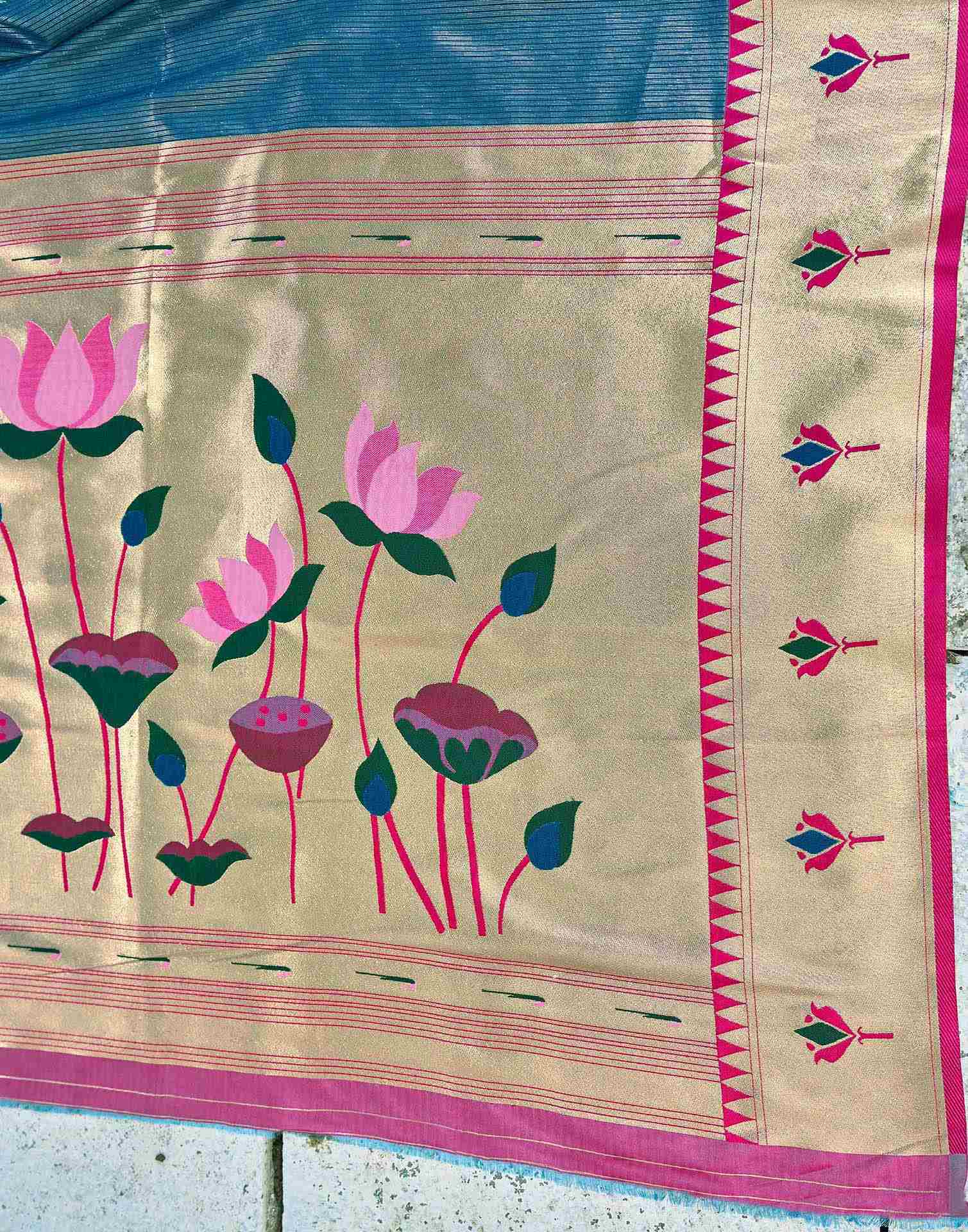 Light Rama Blue Silk Woven Paithani Saree