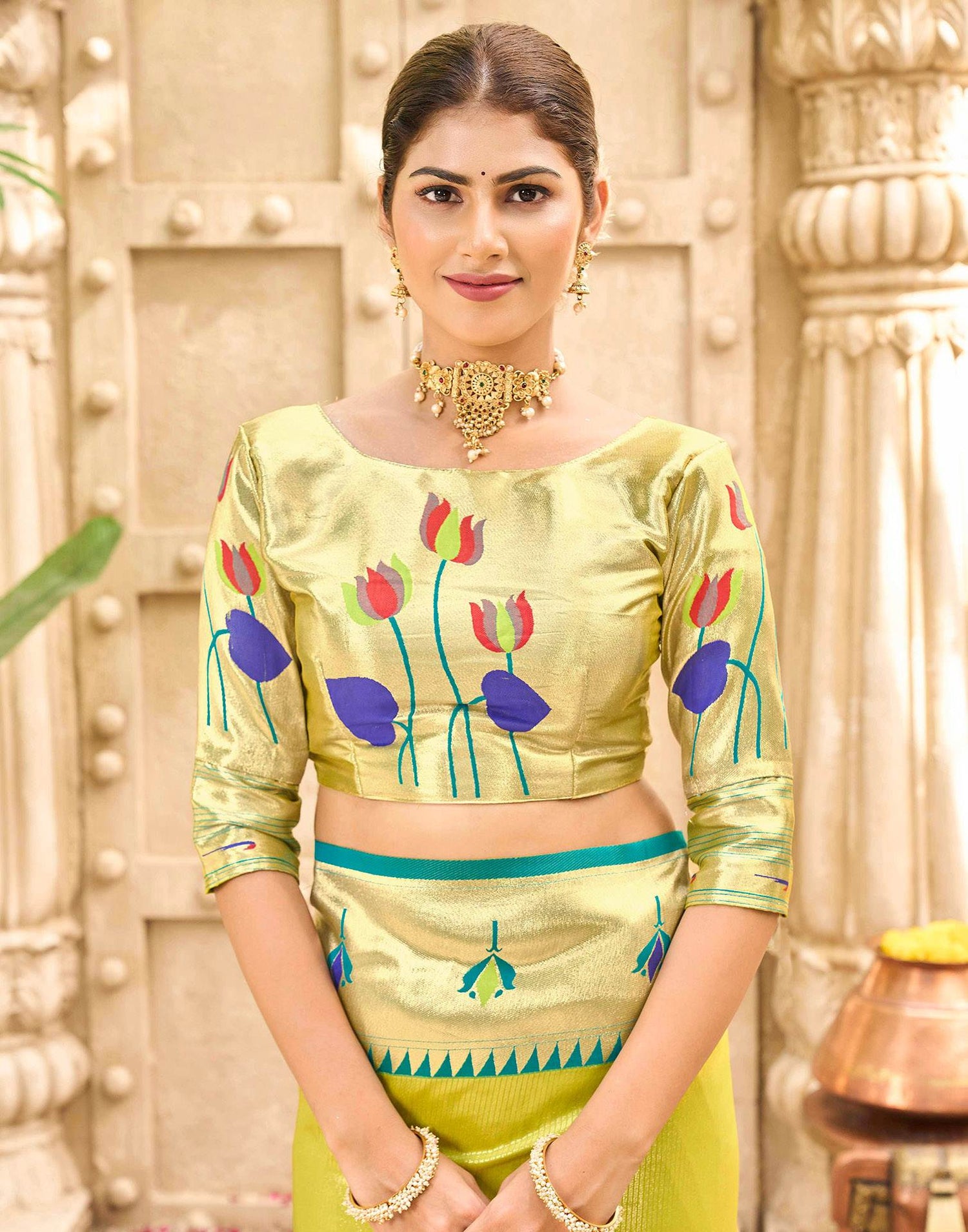 Lime Green Silk Woven Paithani Saree