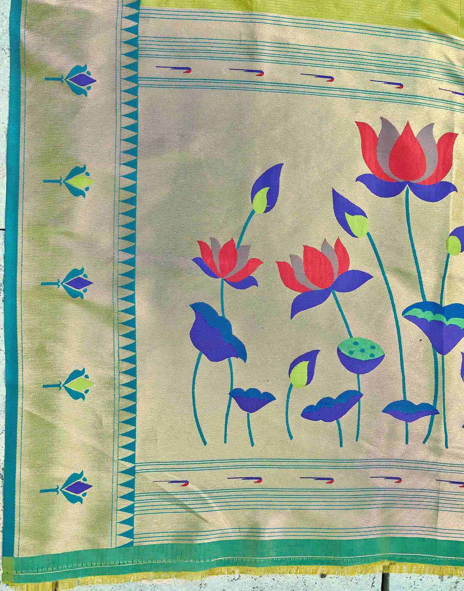 Lime Green Silk Woven Paithani Saree