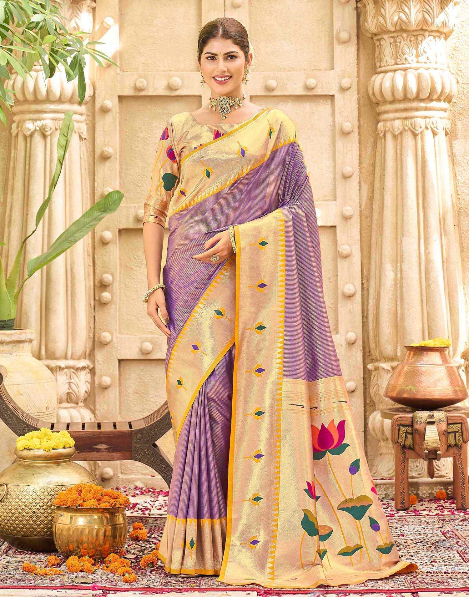 Dusty Purple Silk Woven Paithani Saree