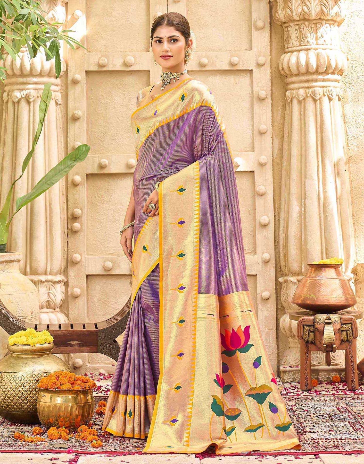 Dusty Purple Silk Woven Paithani Saree