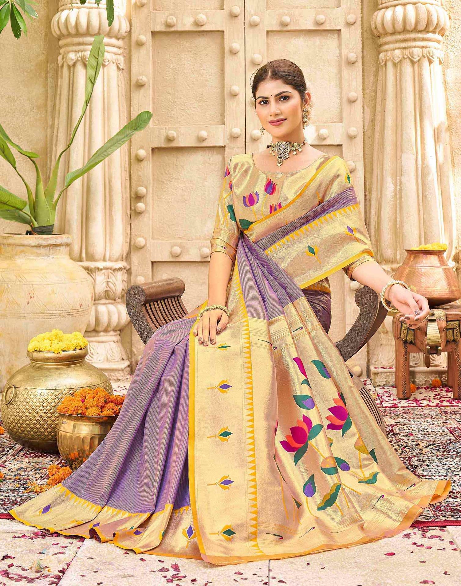 Dusty Purple Silk Woven Paithani Saree