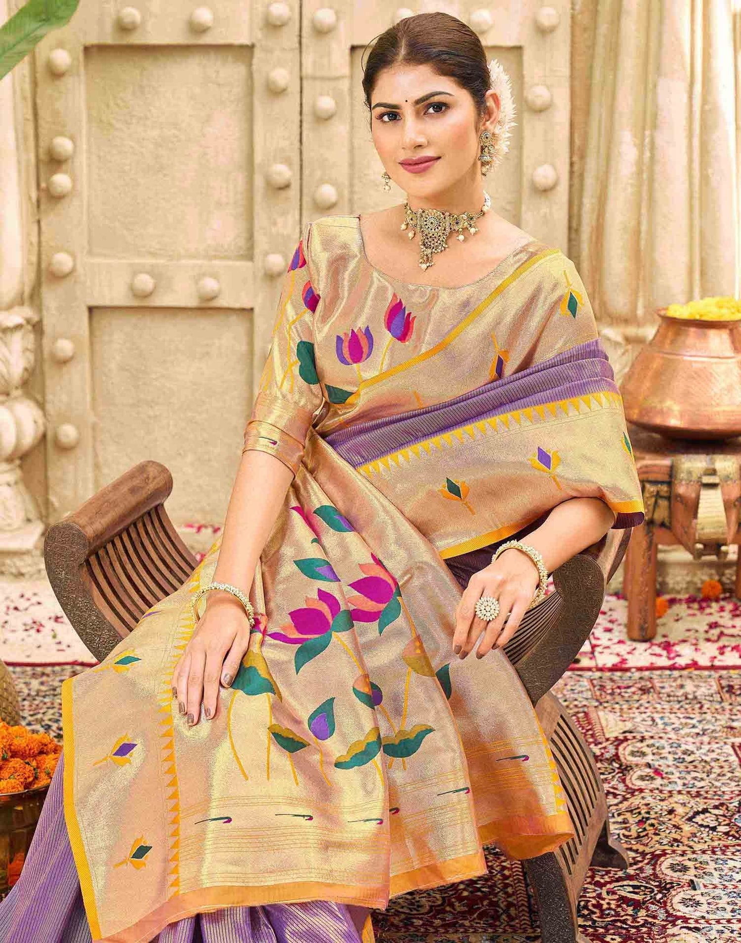 Dusty Purple Silk Woven Paithani Saree