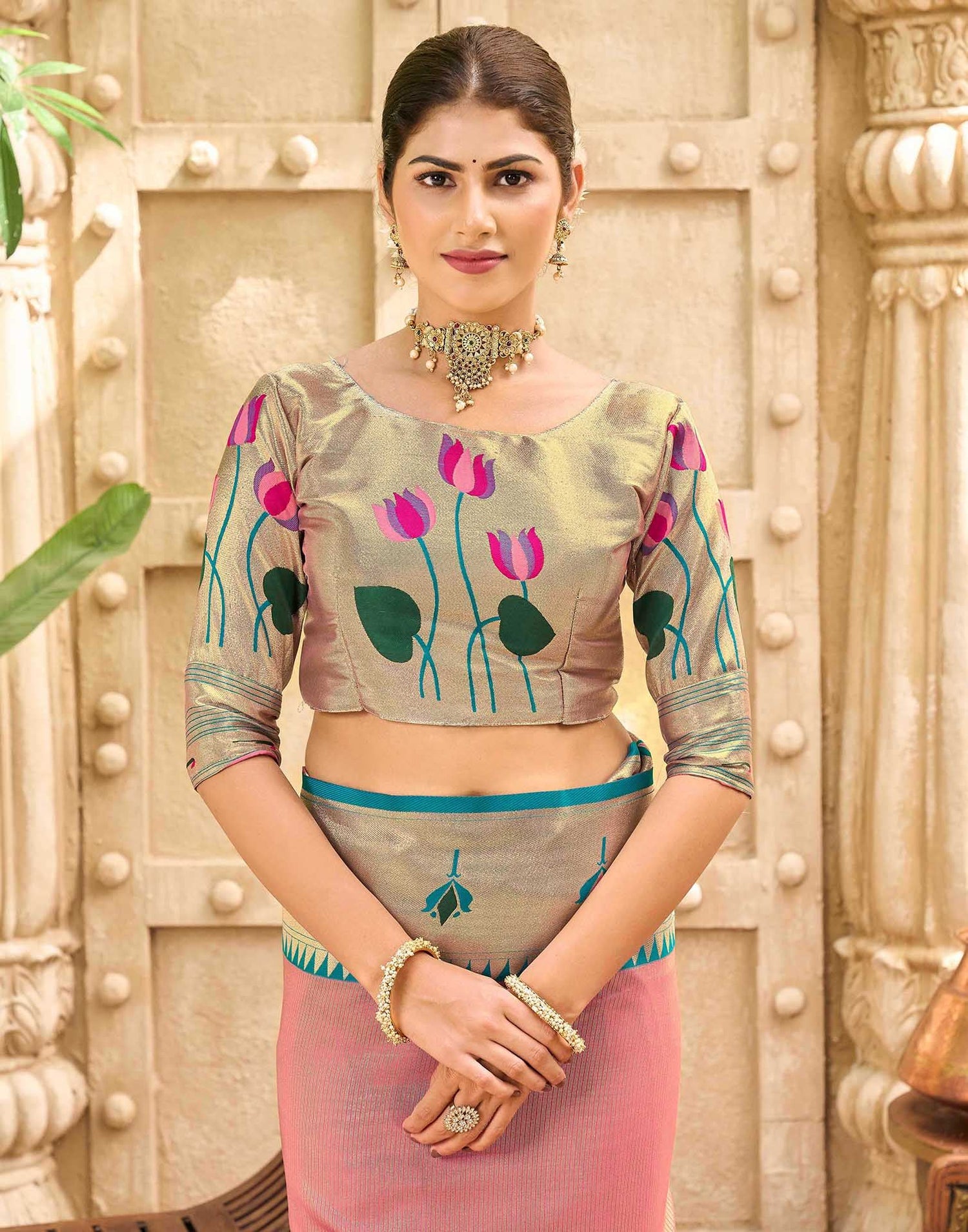 Rose Pink Silk Woven Paithani Saree