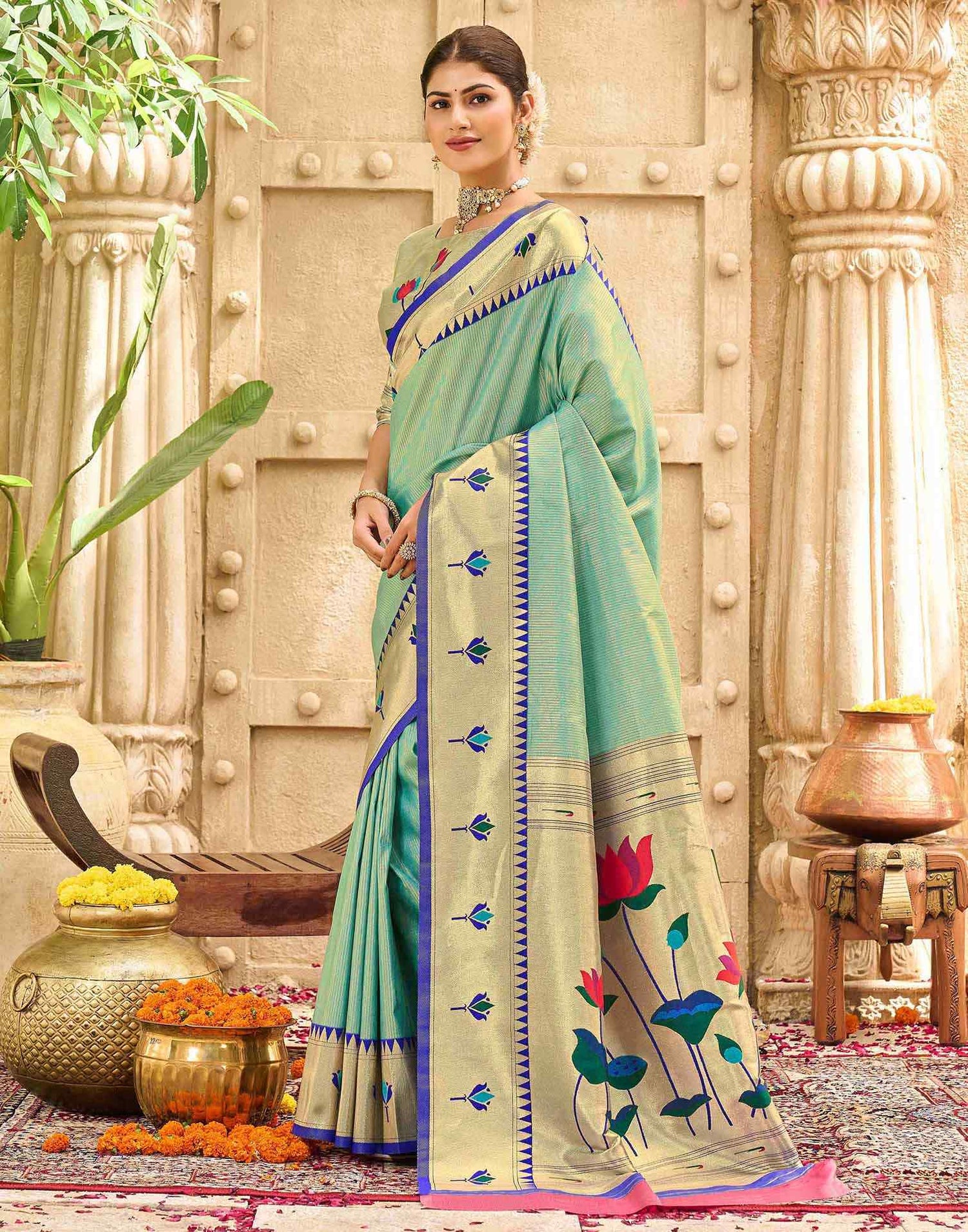 Mint Green Silk Woven Paithani Saree