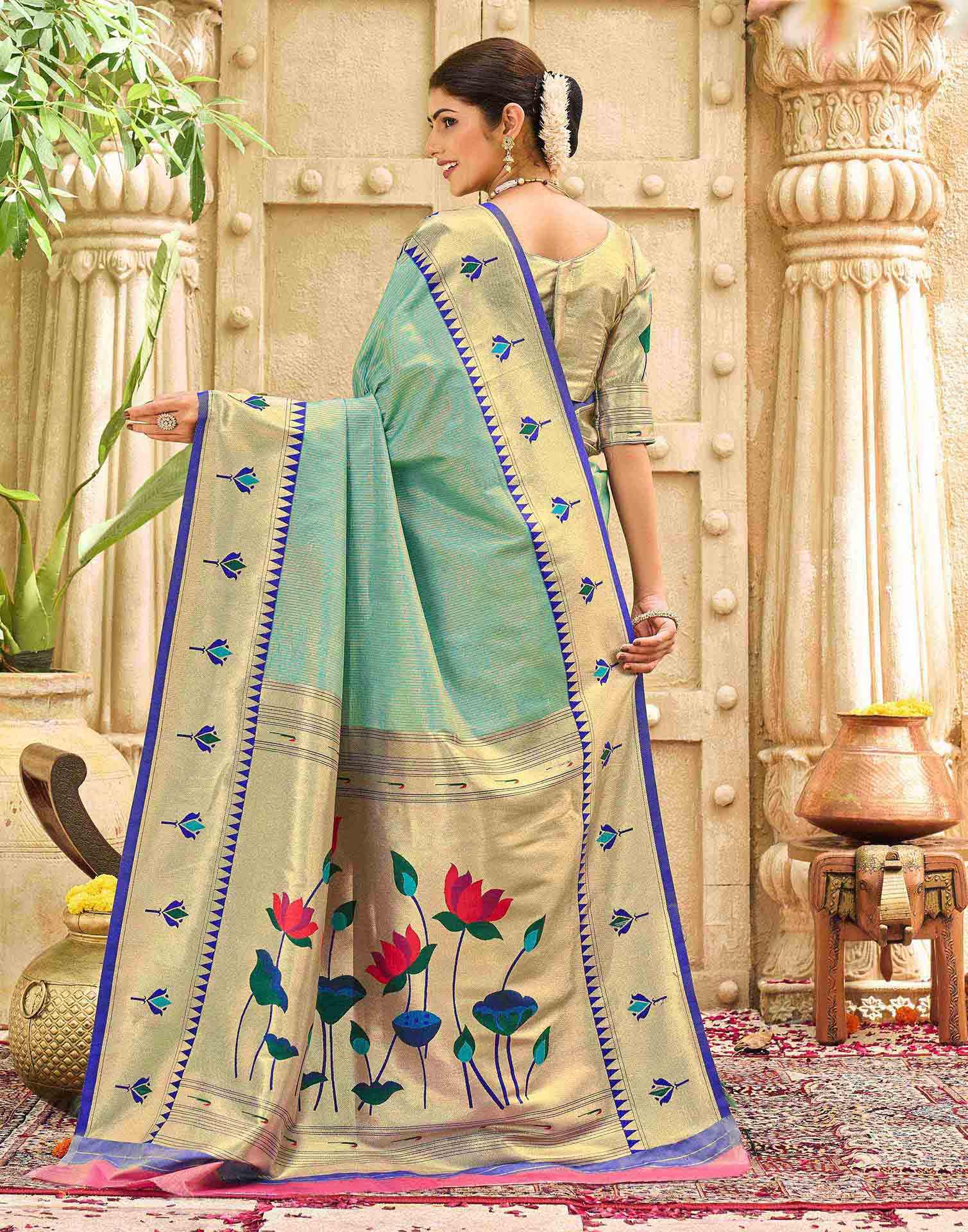 Mint Green Silk Woven Paithani Saree