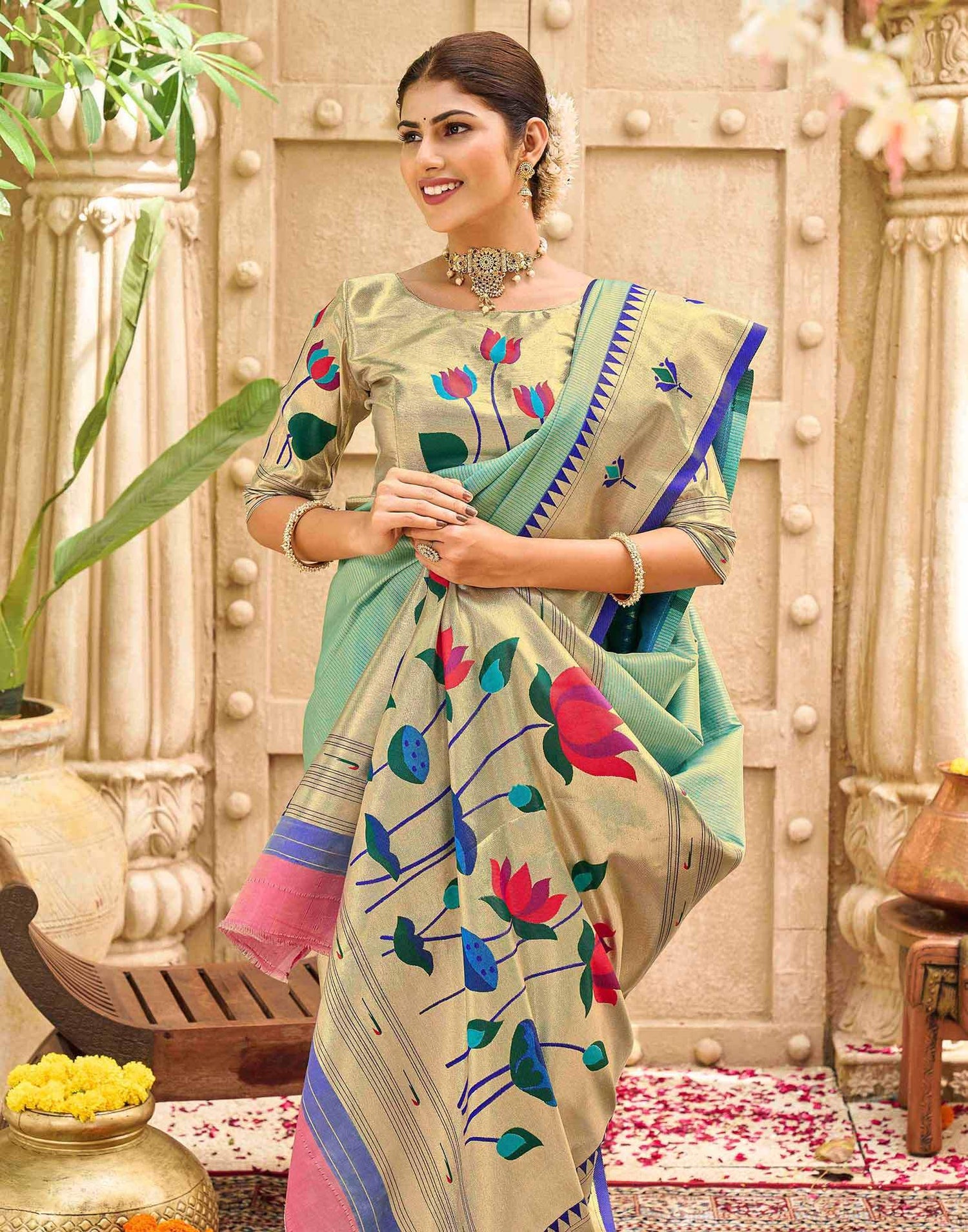 Mint Green Silk Woven Paithani Saree