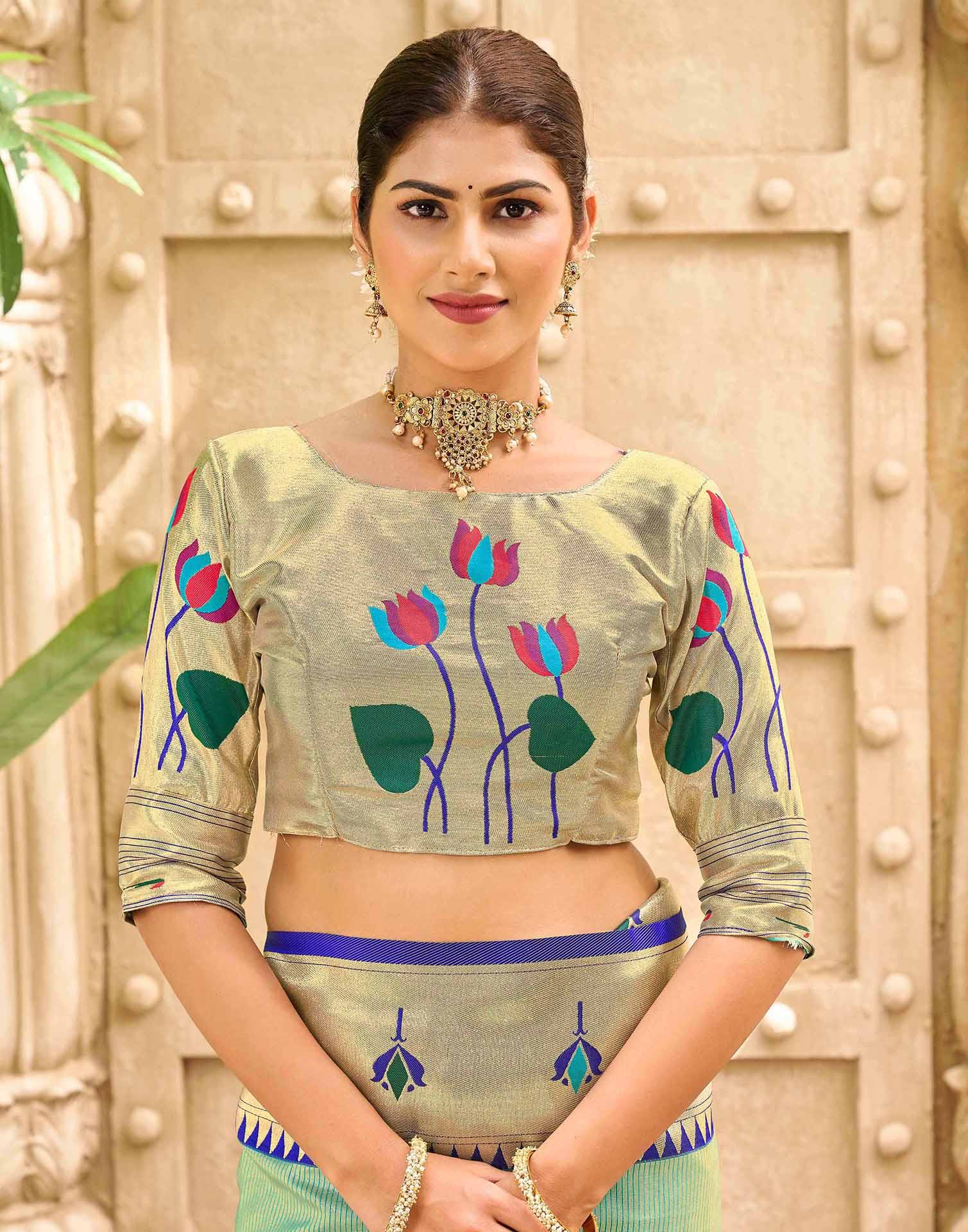 Mint Green Silk Woven Paithani Saree