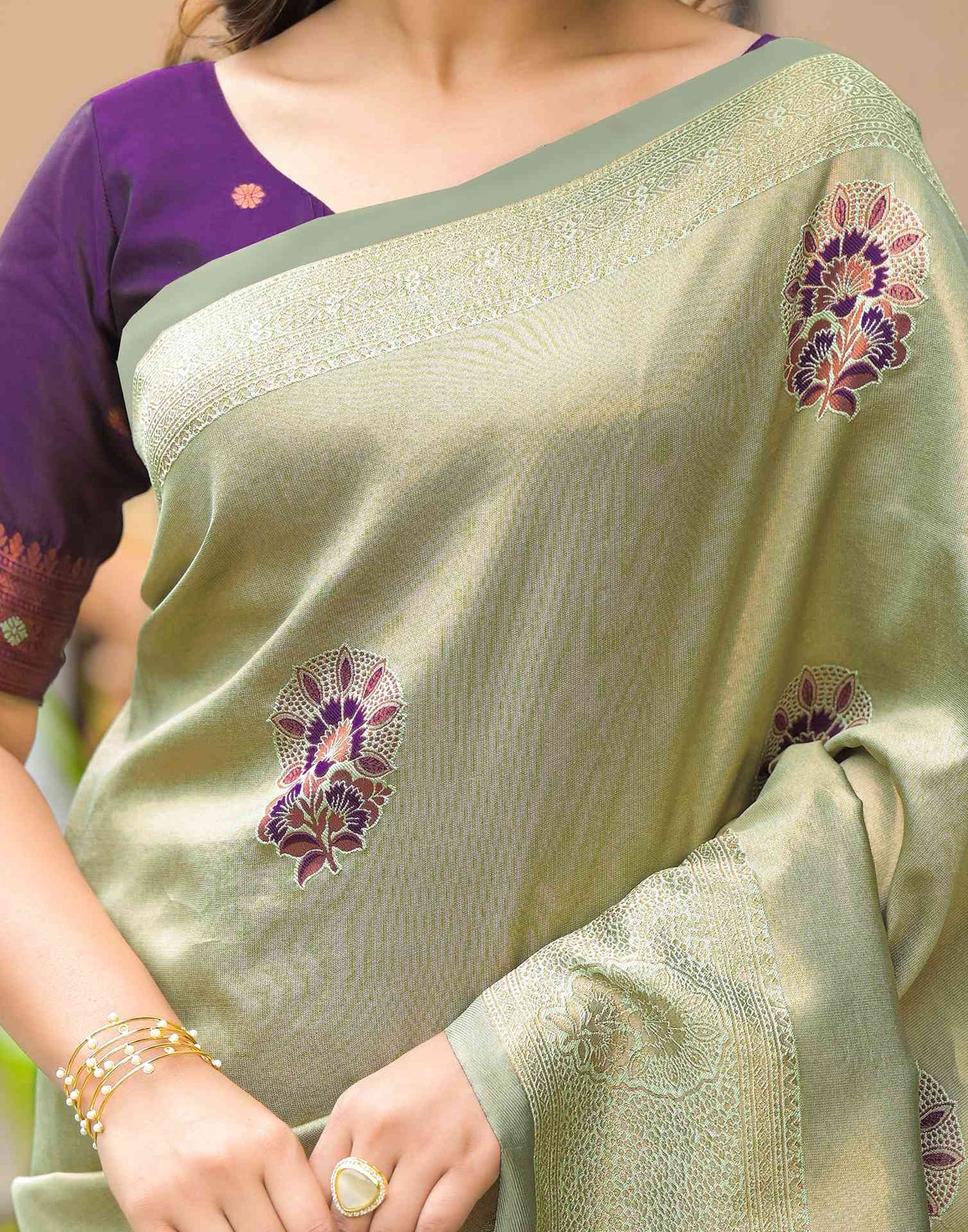 Tea Green Silk Woven Saree