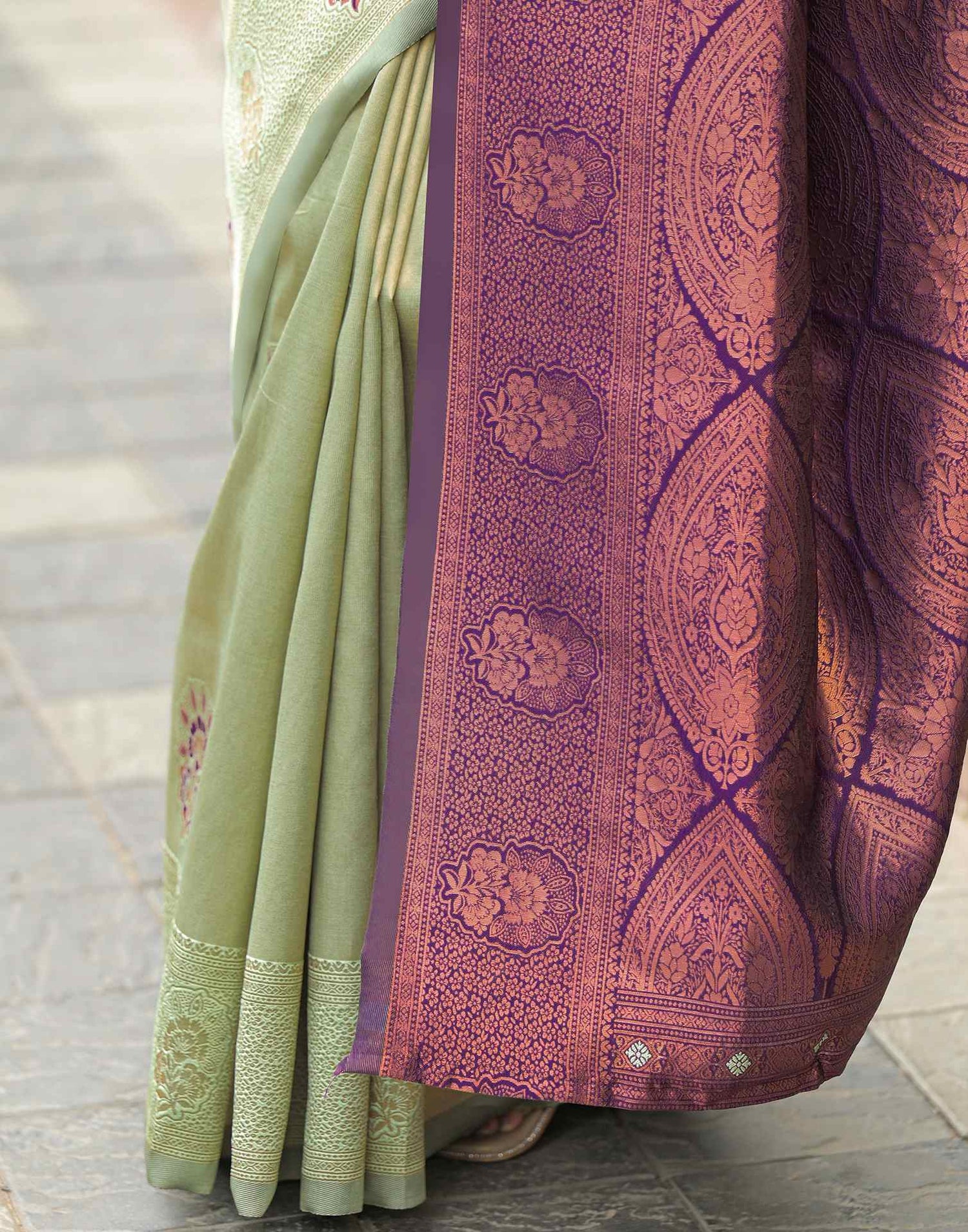 Tea Green Silk Woven Saree