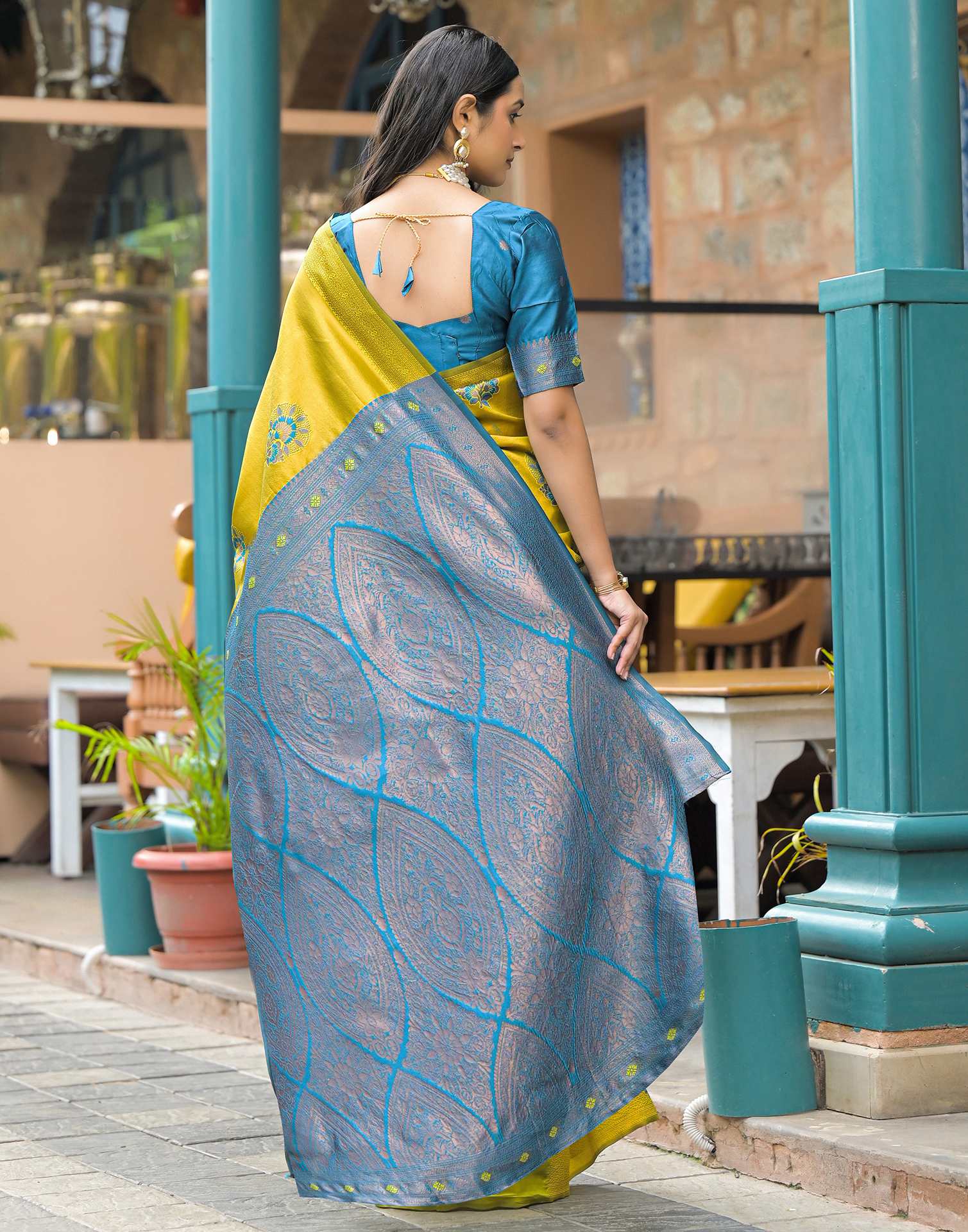 Lime Green Silk Woven Saree
