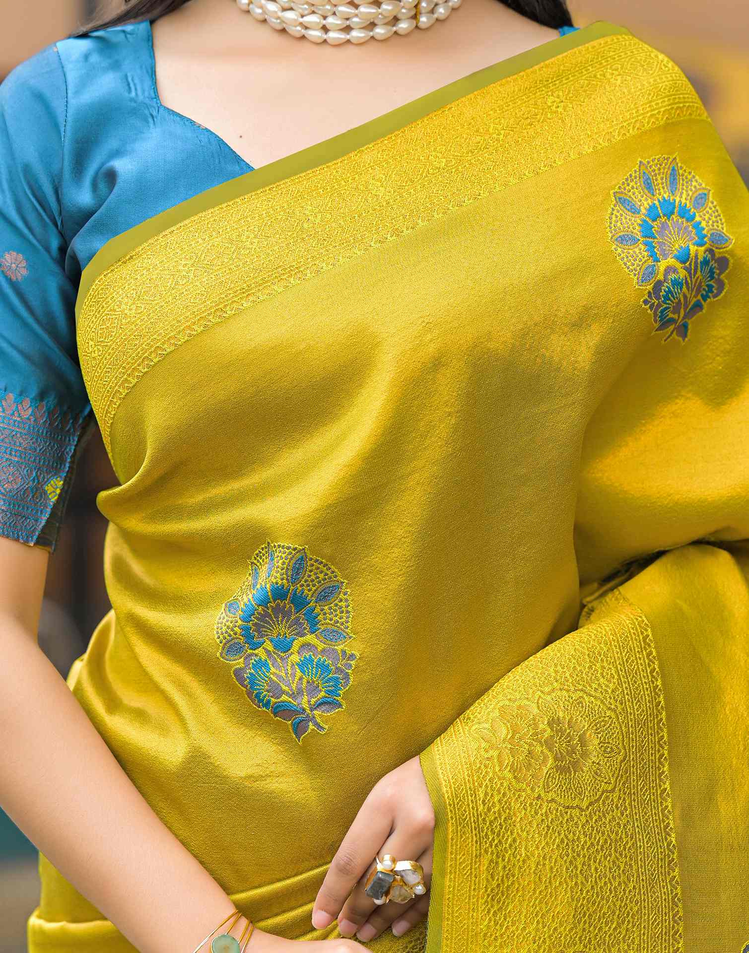 Lime Green Silk Woven Saree