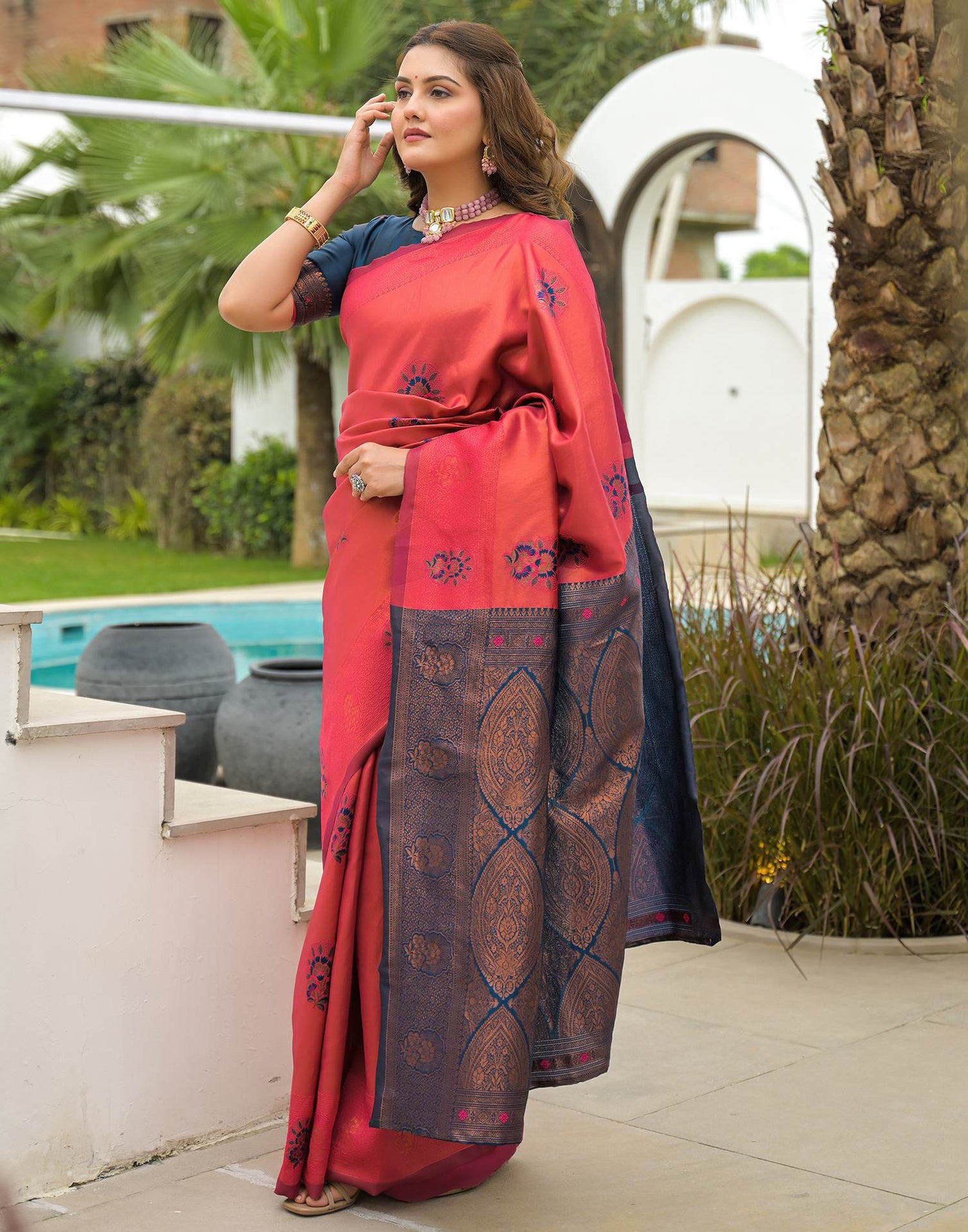 Dark Pink Silk Woven Saree