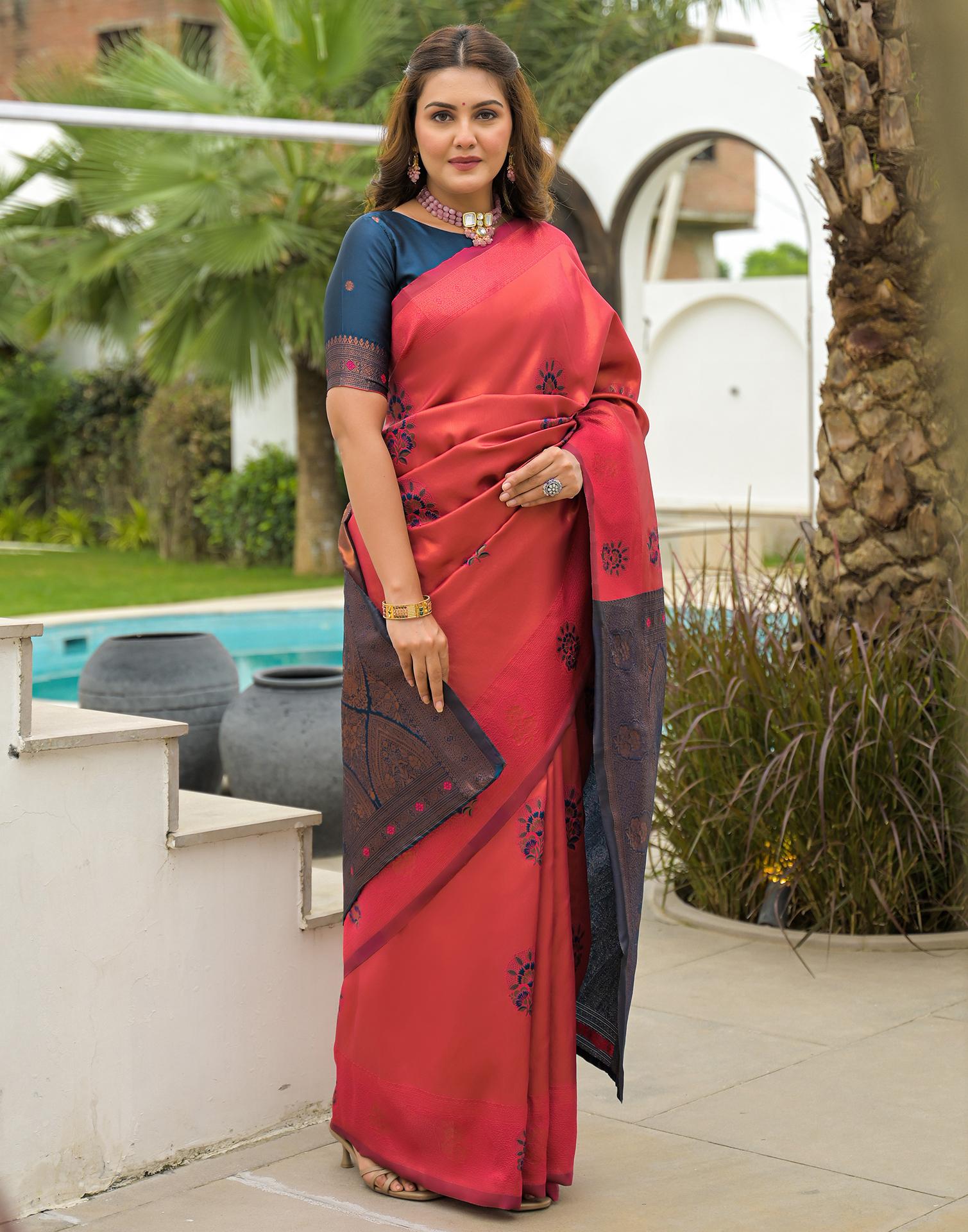 Dark Pink Silk Woven Saree