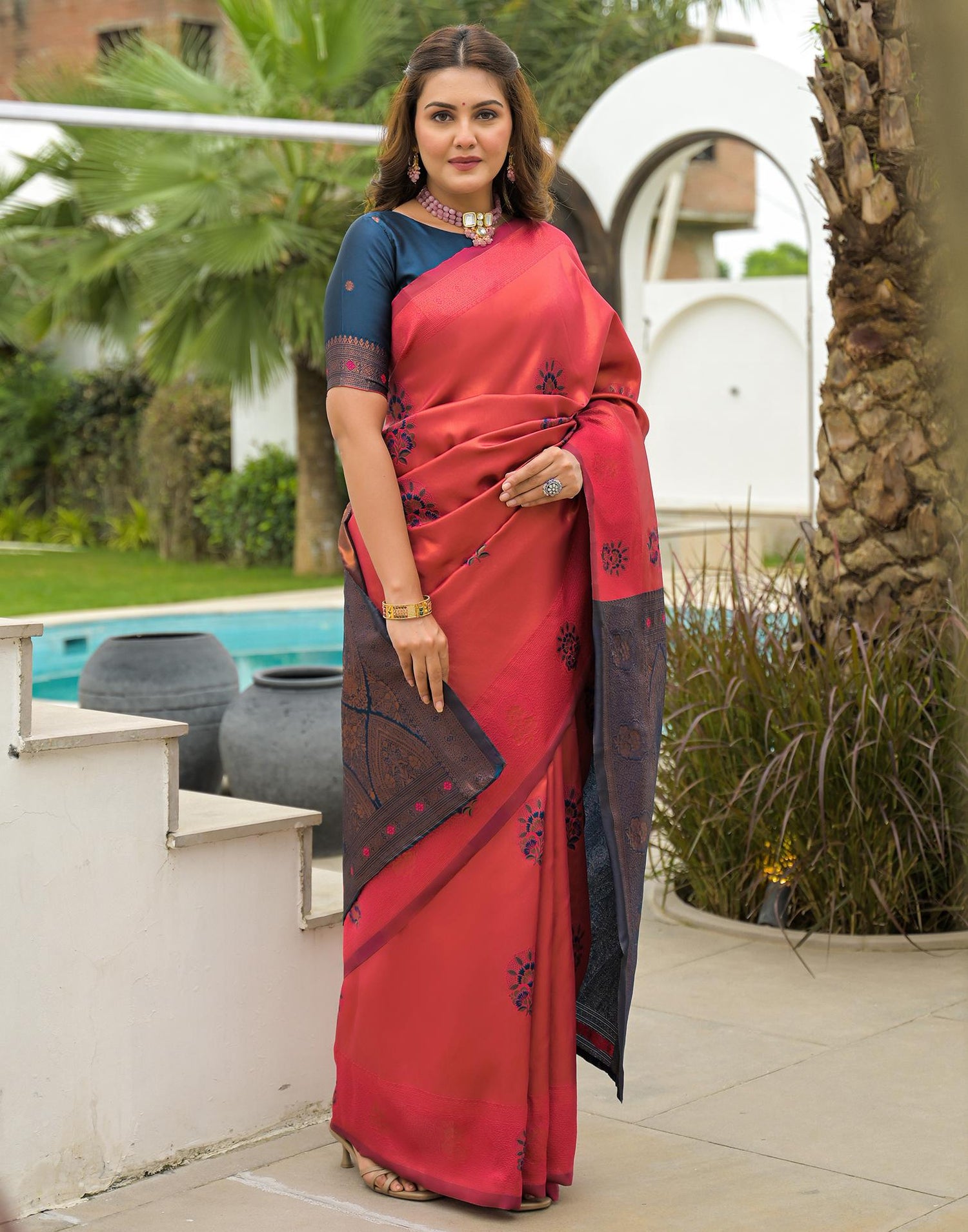 Dark Pink Silk Woven Saree