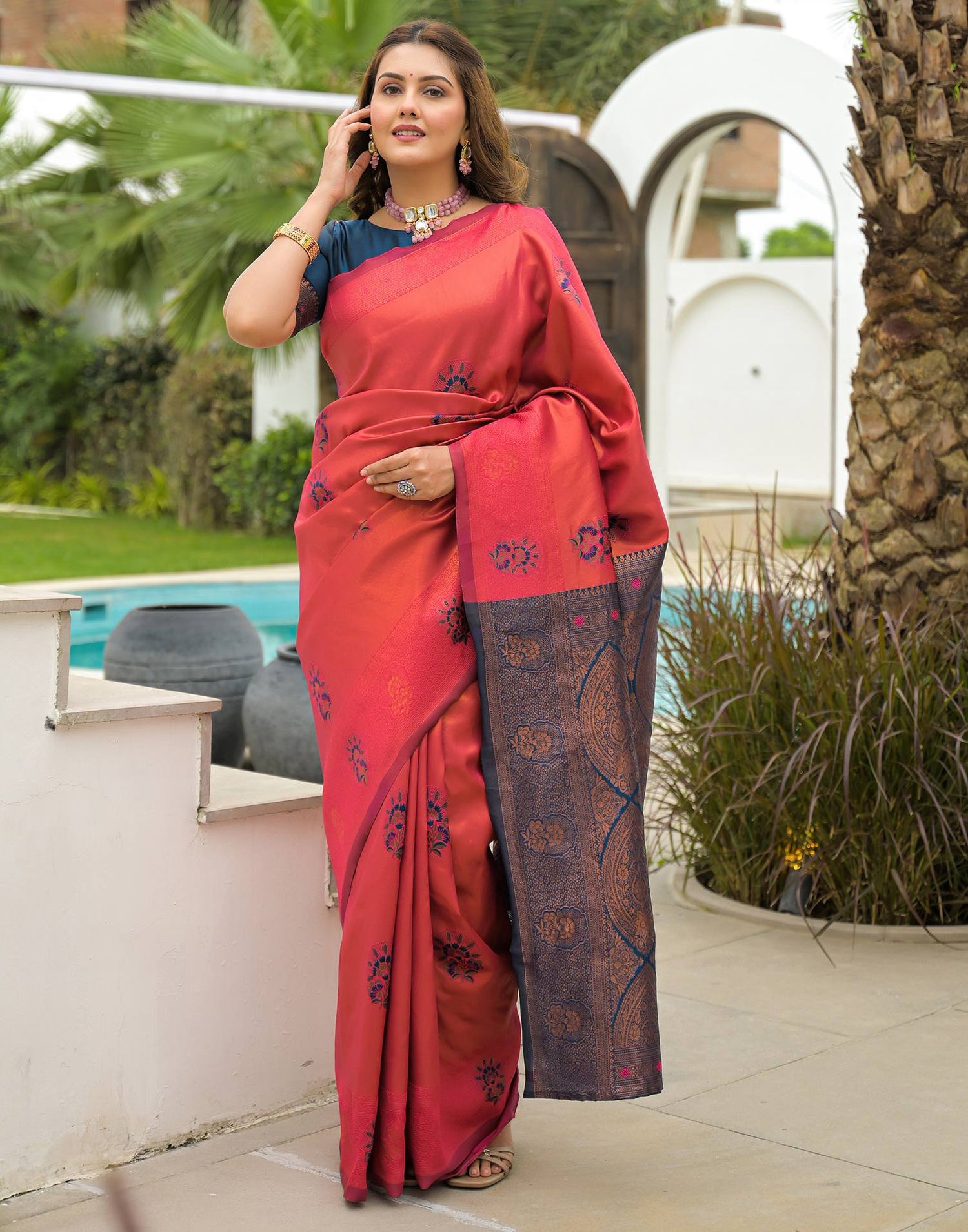 Dark Pink Silk Woven Saree