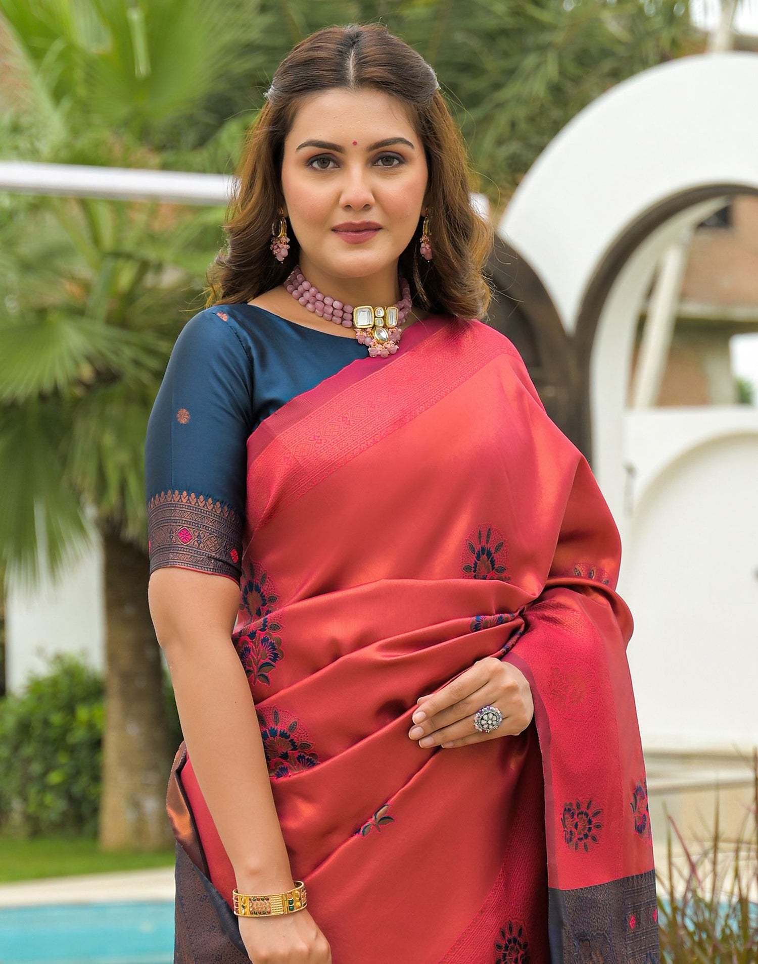Dark Pink Silk Woven Saree