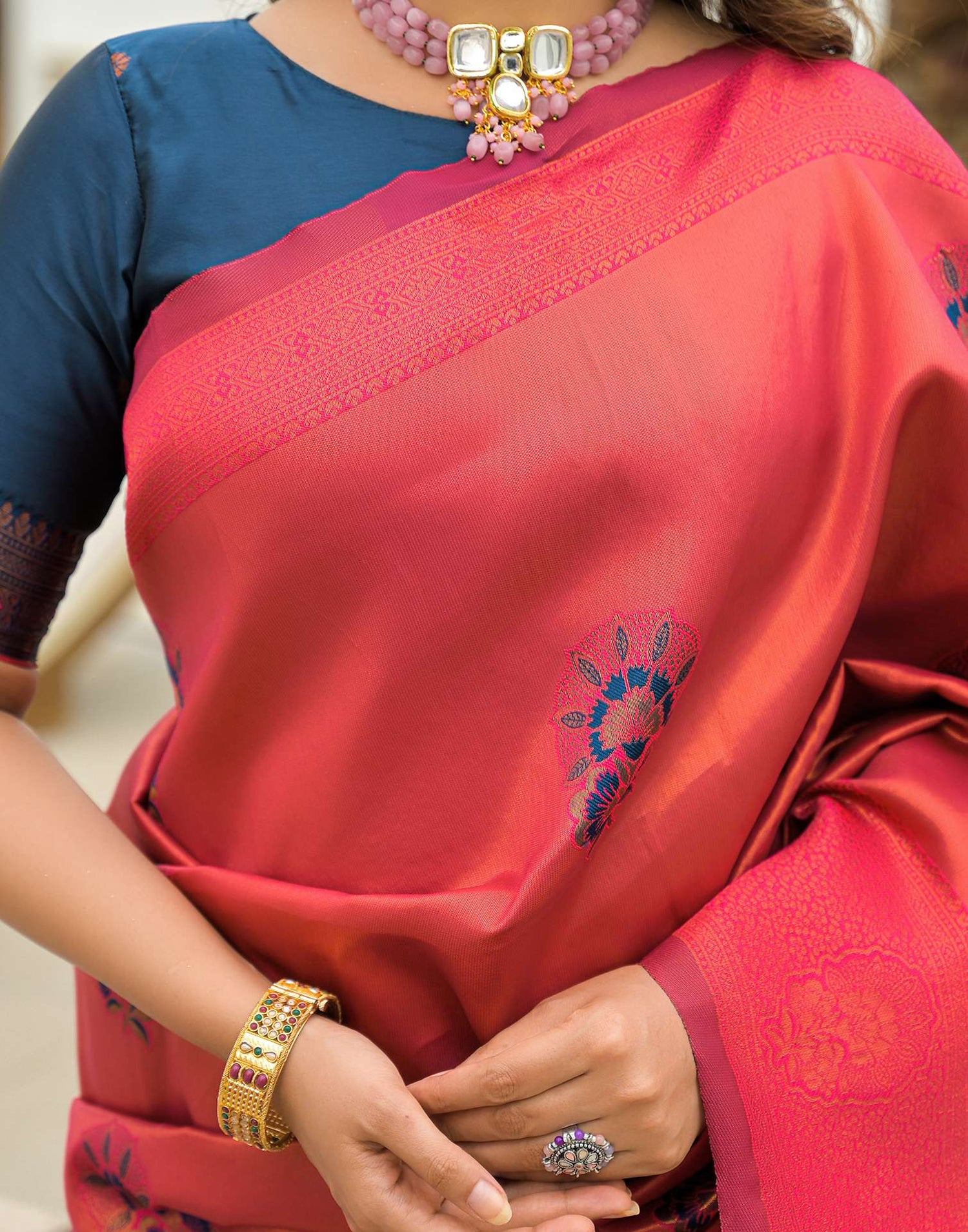 Dark Pink Silk Woven Saree