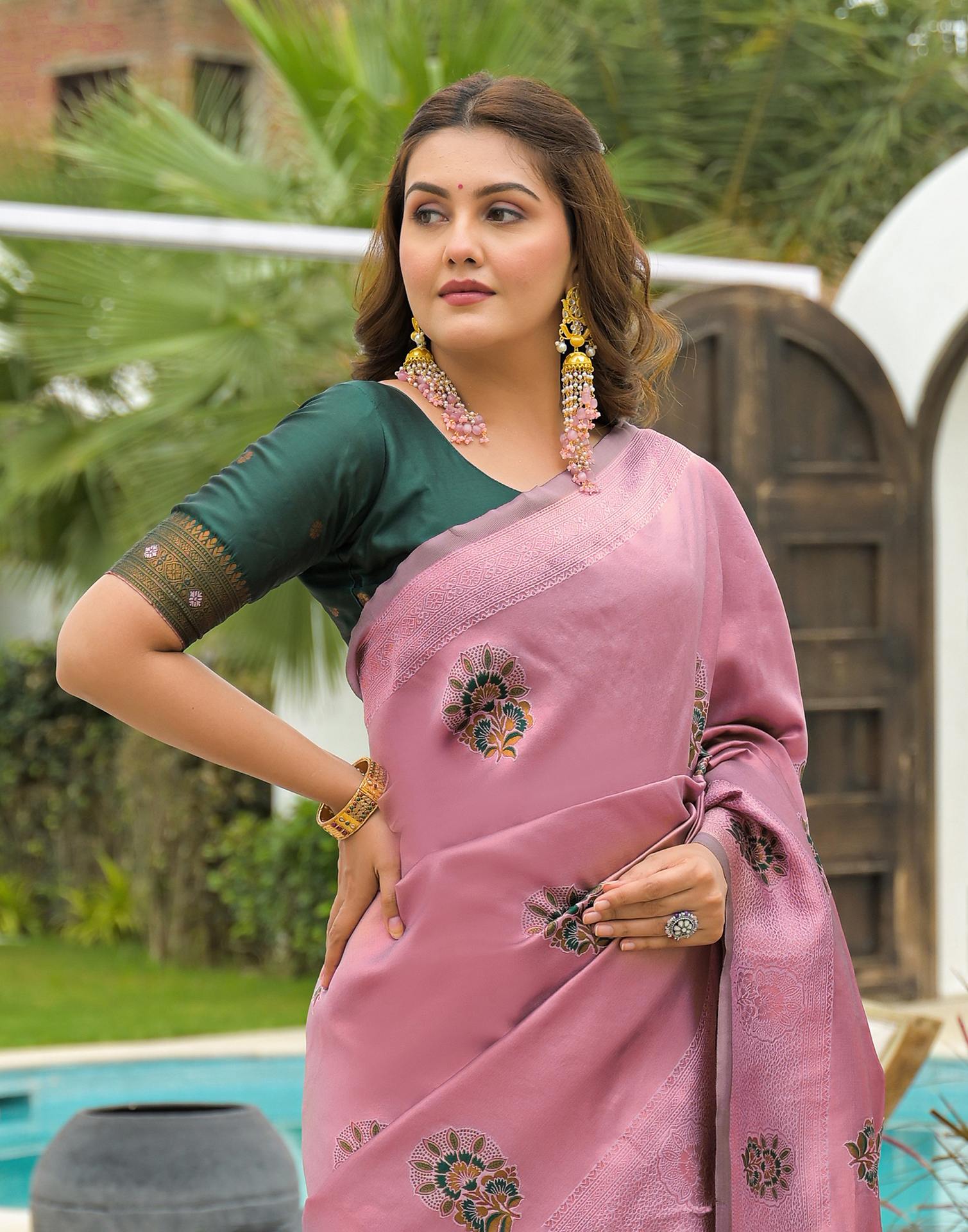 Mauve Silk Woven Saree